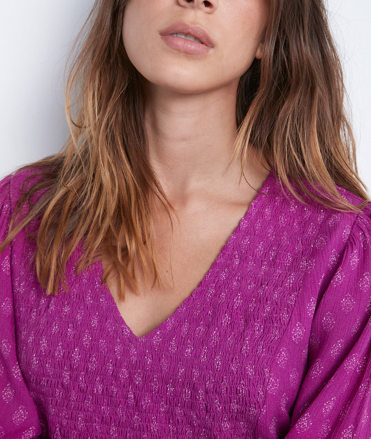 Robe courte smockée et imprimée fuschia Solen Faume - seconde main