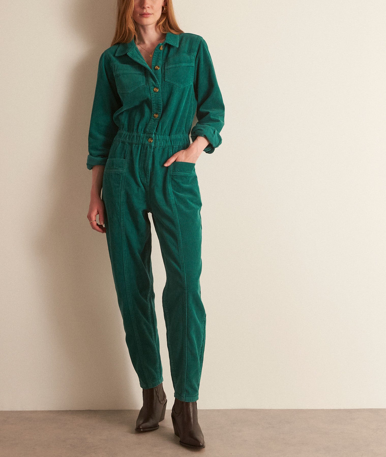 Combinaison en velours côtelé verte Tessia Faume - seconde main