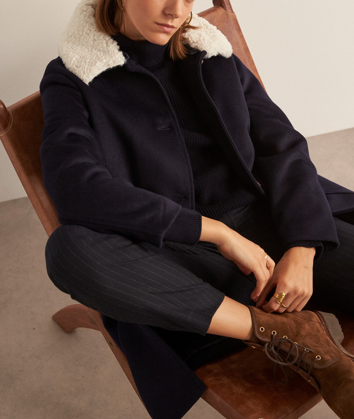 Manteau en laine mi-long marine Layton Faume - seconde main