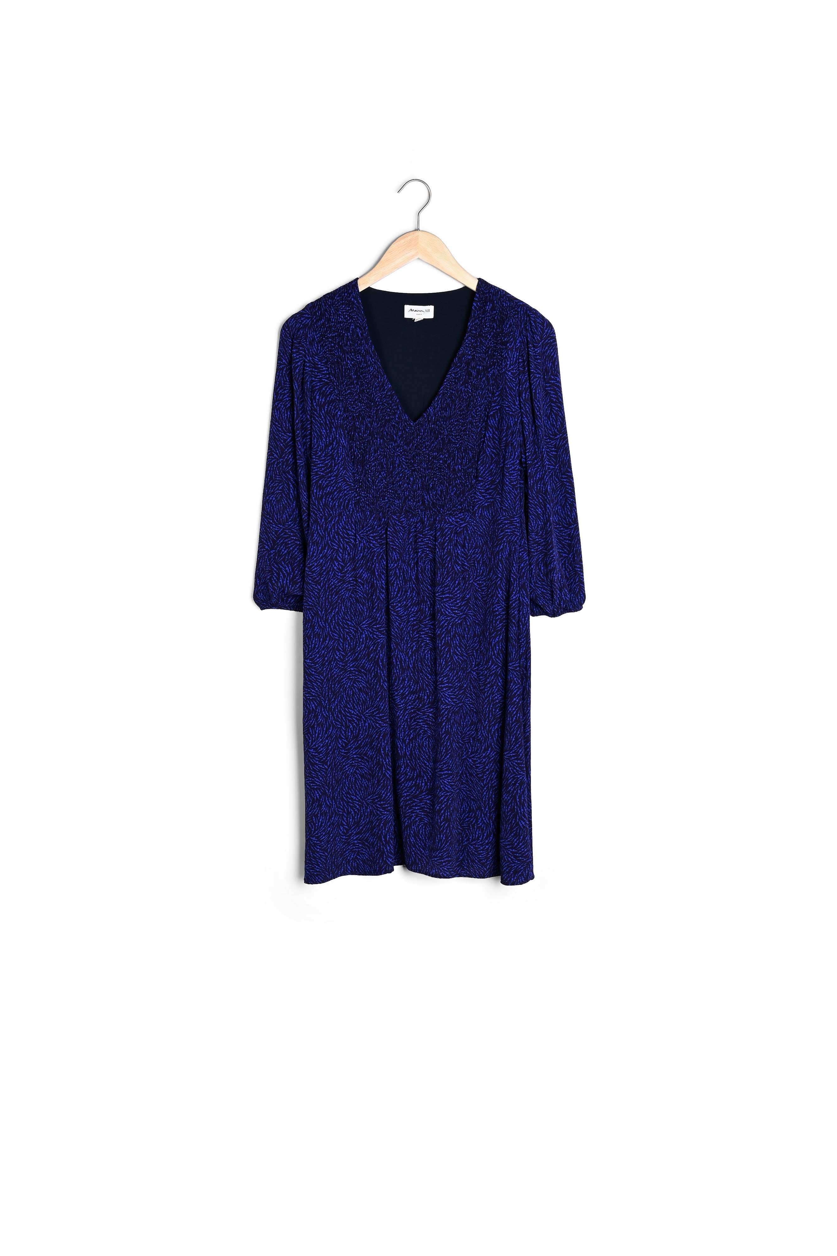 Robe courte smockée et imprimée bleu électrique Solen Faume - seconde main