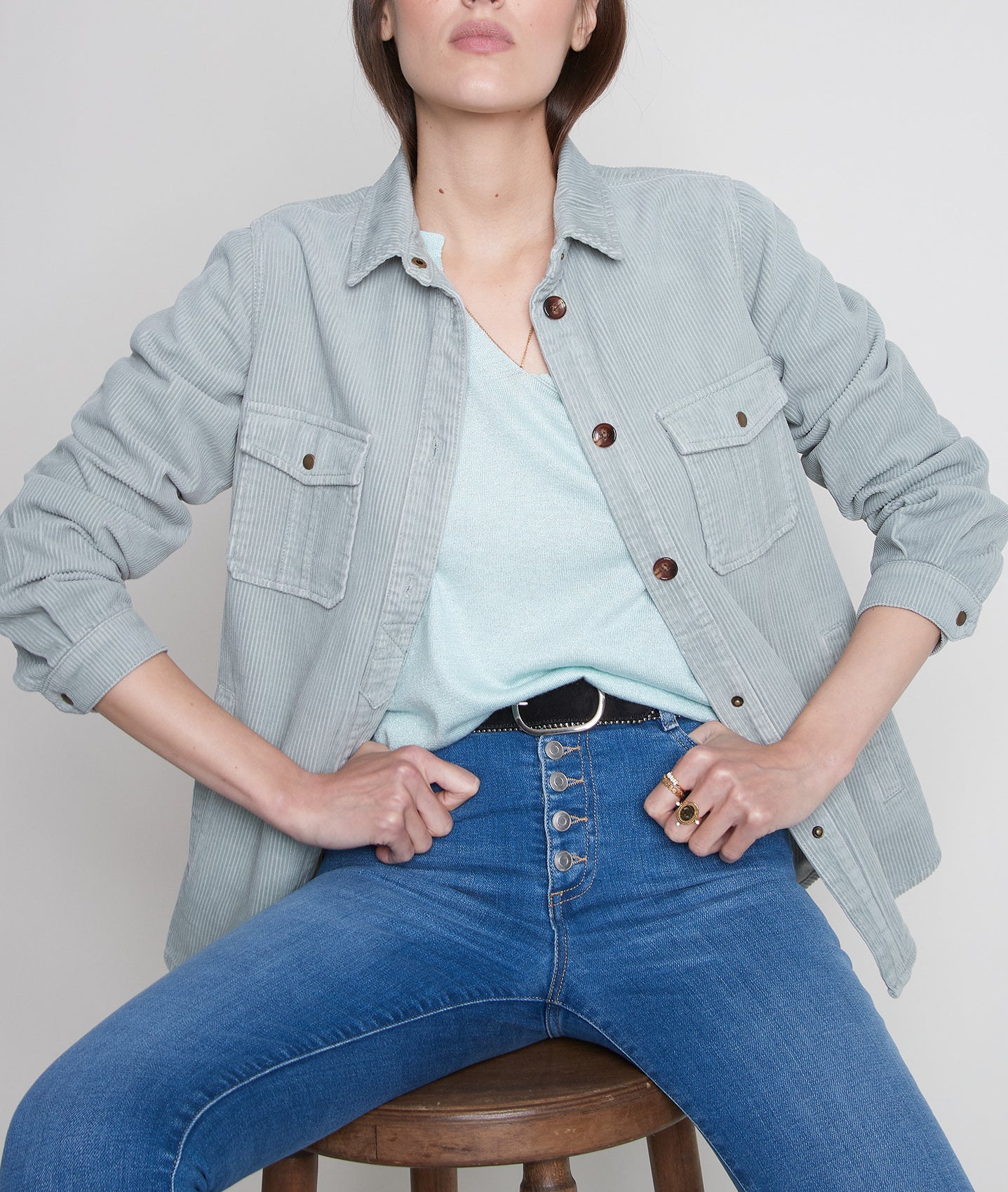 Pull en maille fine à col tunisien jade Travys Faume - seconde main