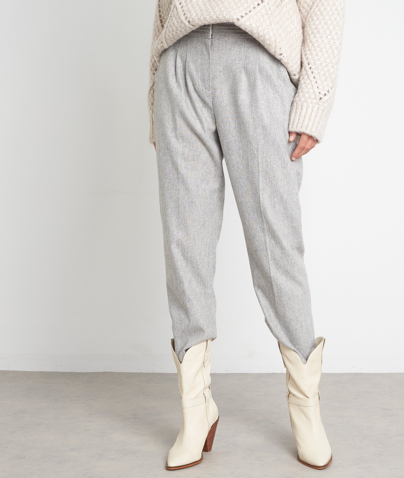 Pantalon de tailleur taille haute gris pâle Debby Faume - seconde main