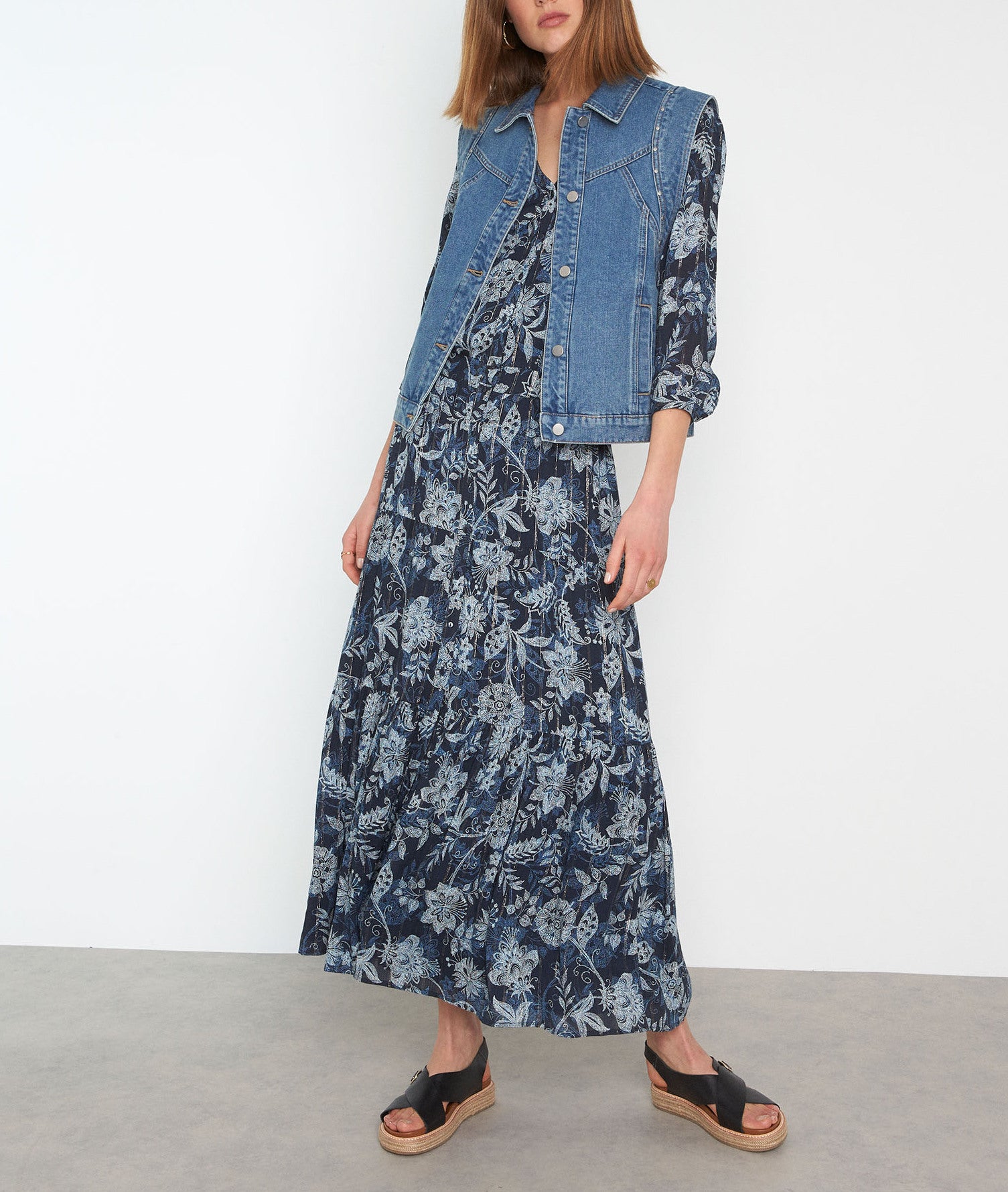 Robe longue imprimée bleu marine Laly Faume - seconde main