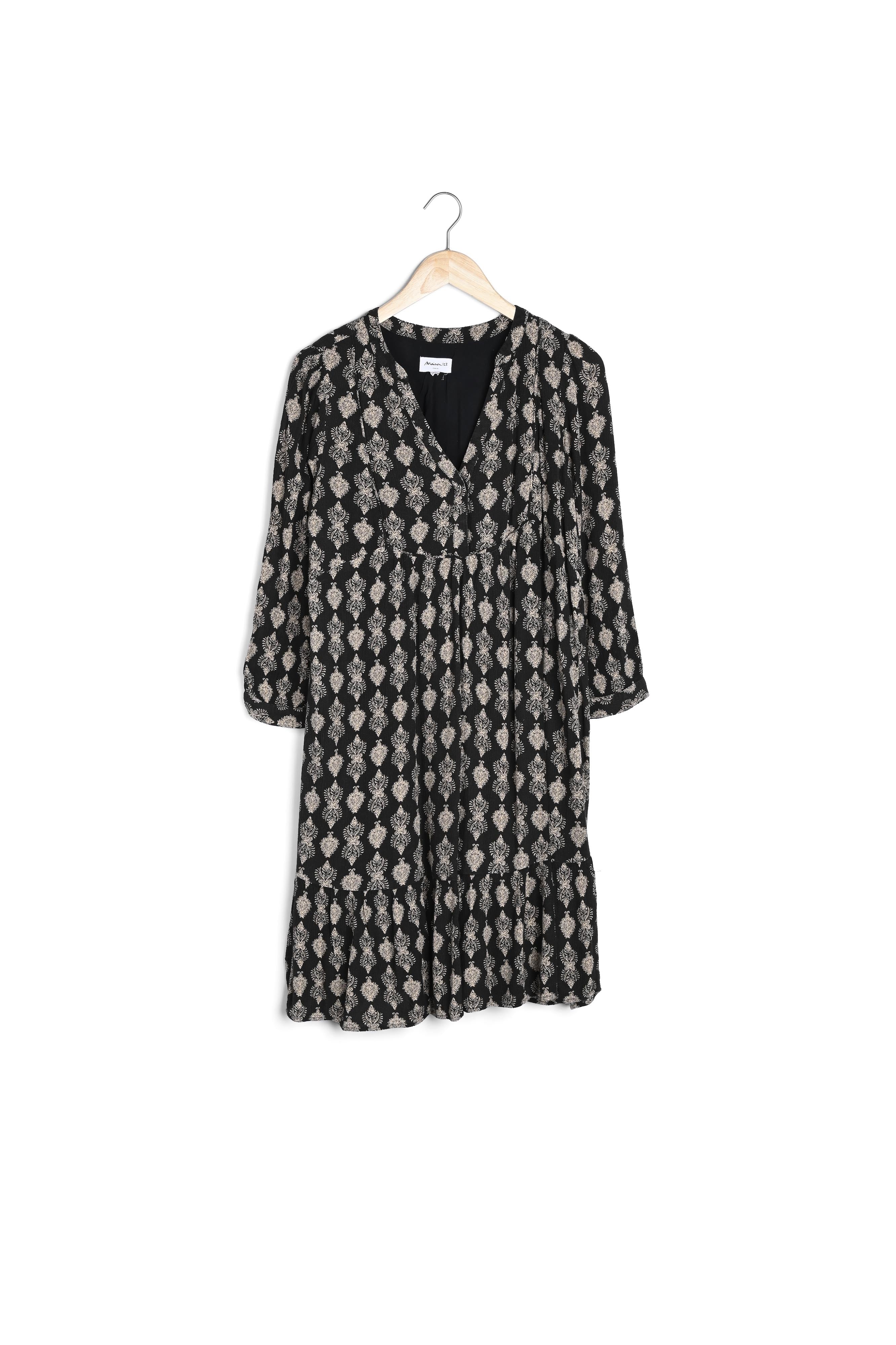 Robe courte imprimée noir et beige en viscose responsable Soleil Faume - seconde main