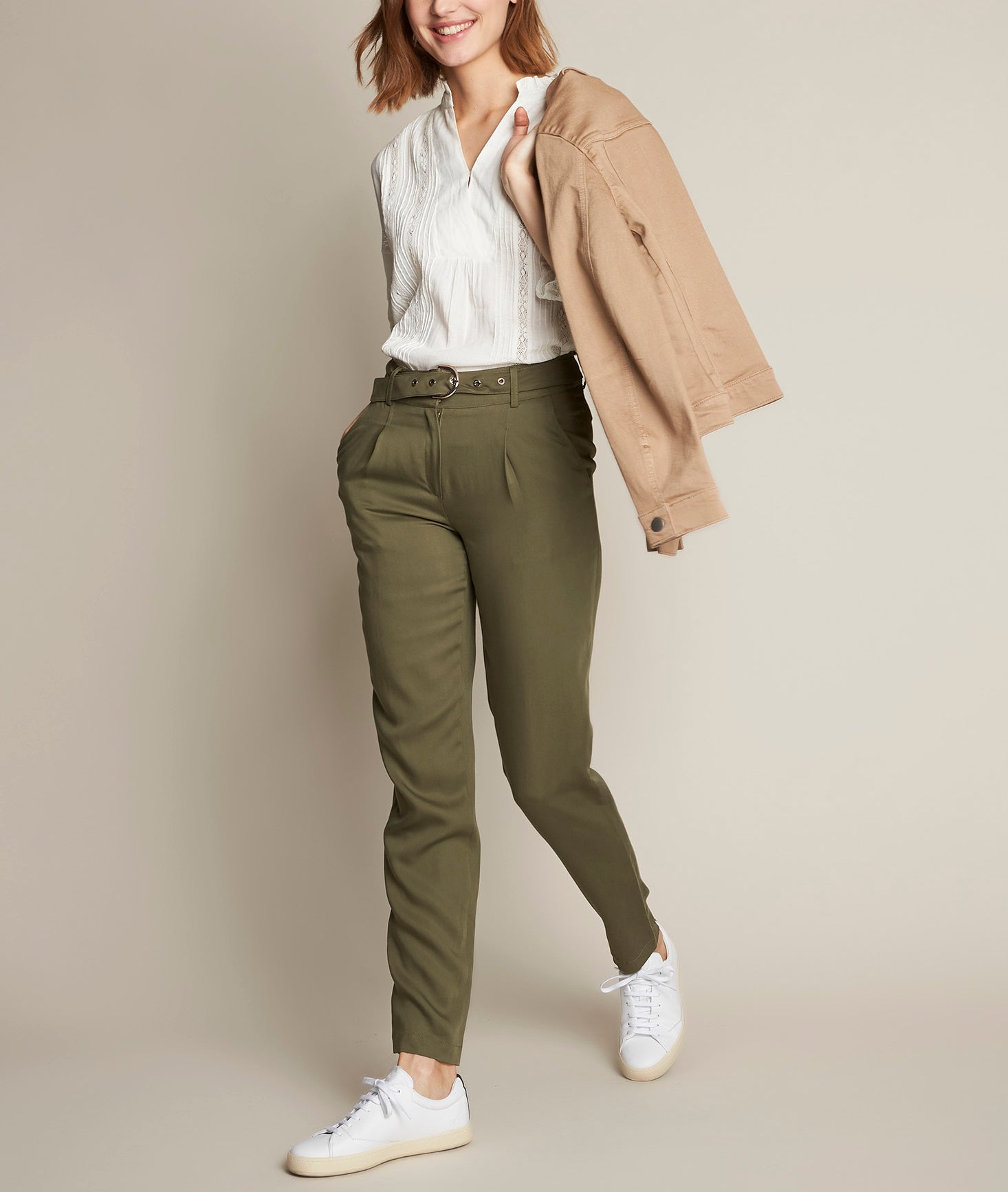 Pantalon chino en tencel kaki Issel Faume - seconde main