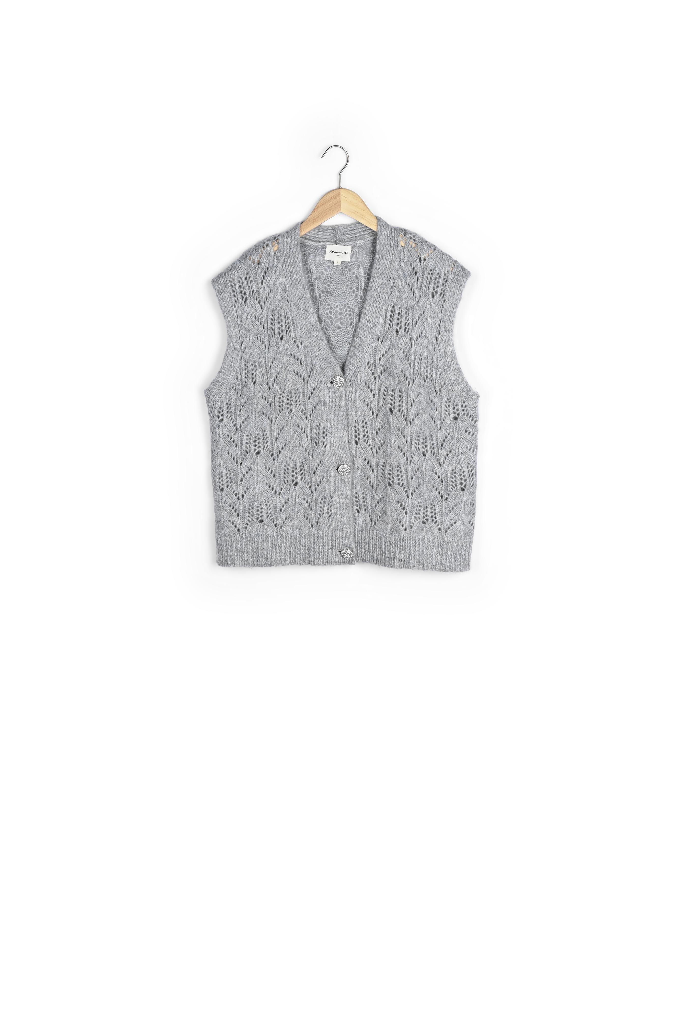 Gilet sans manches ajouré gris chiné Bawer Bis Faume - seconde main