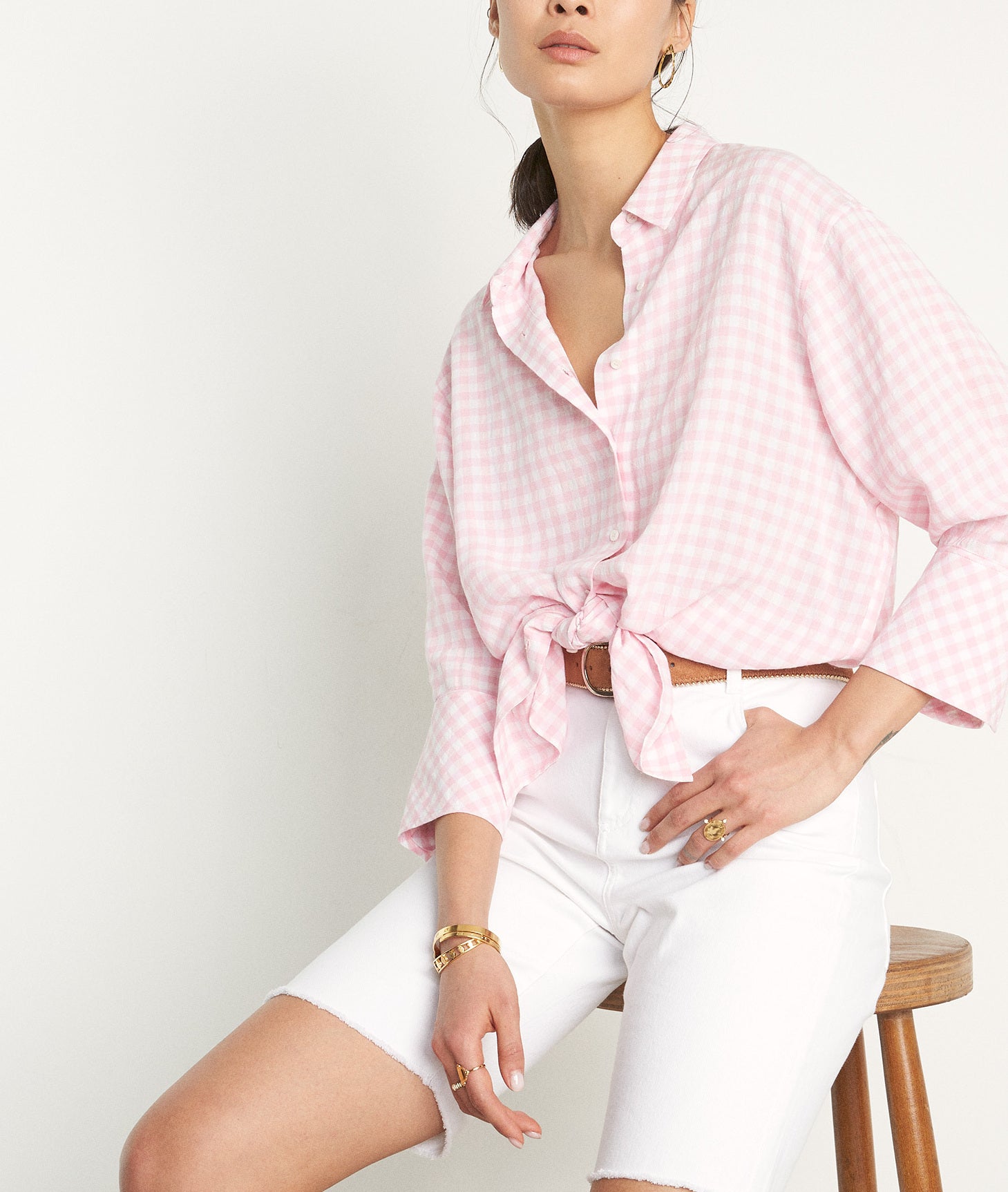 Chemise oversize en vichy rose Clemence Faume - seconde main