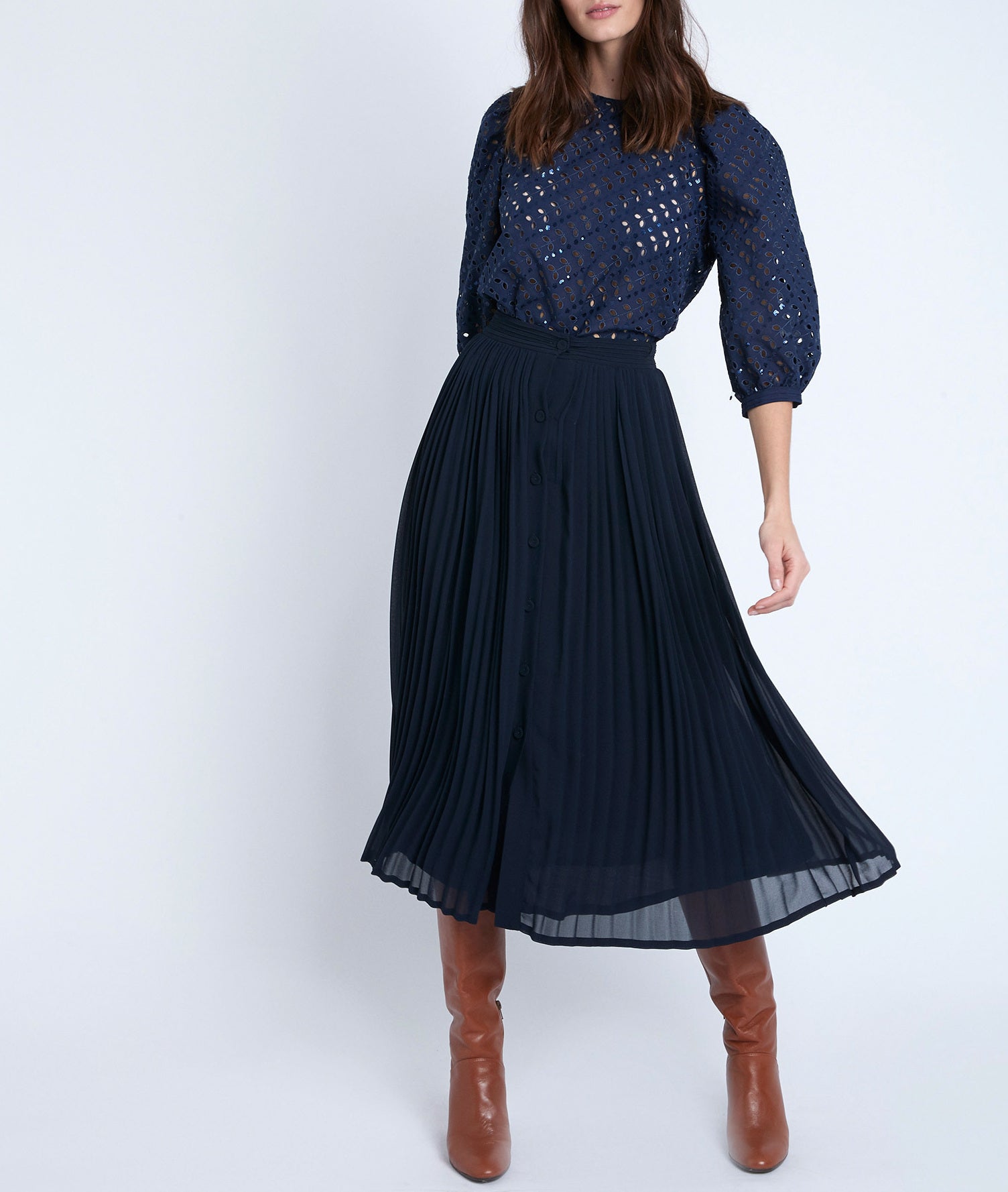 Jupe plissée marine Eva Faume - seconde main