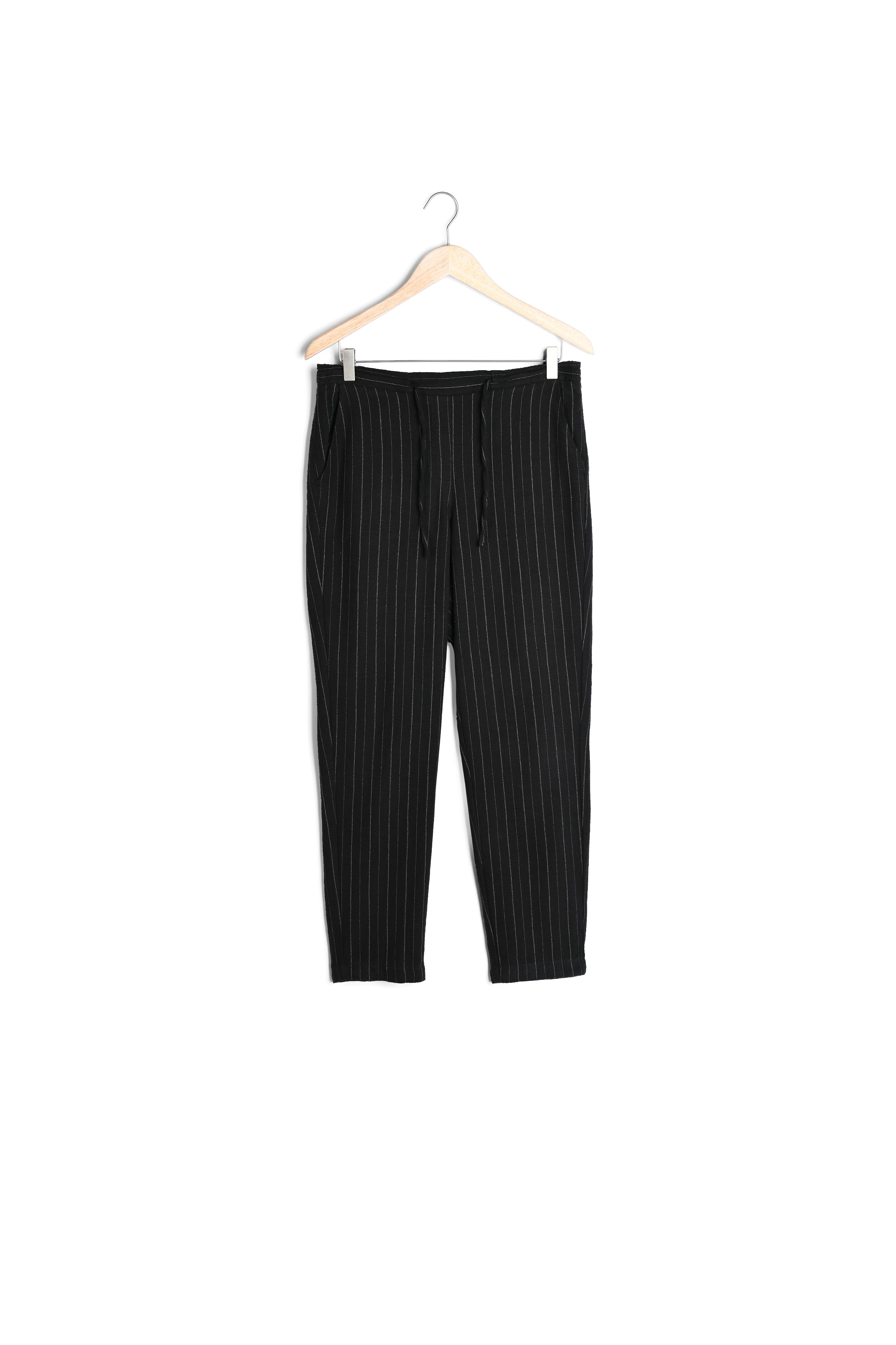 Pantalon chino en coton rayé noir Noor Faume - seconde main