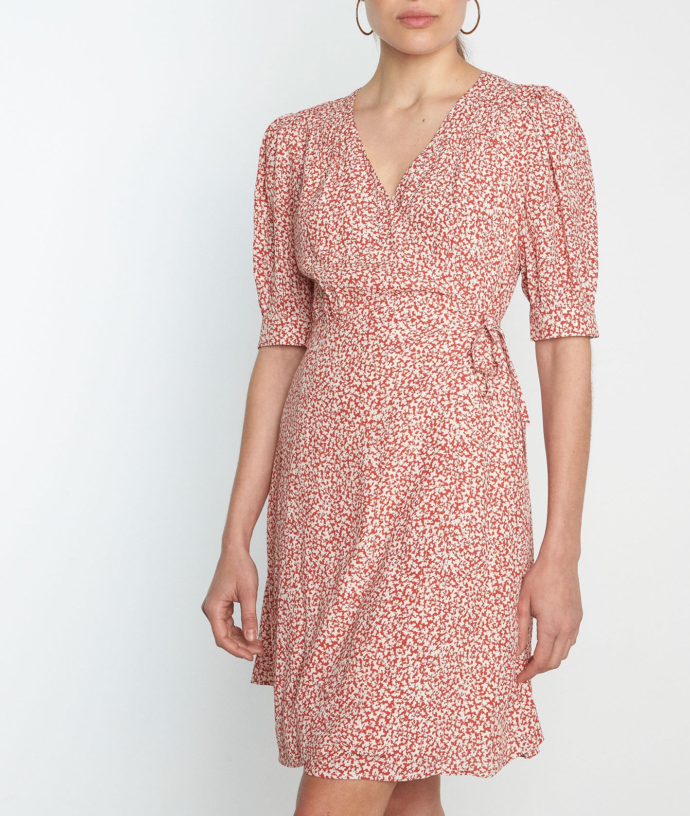 Robe courte cache-coeur imprimée rouge Neo Faume - seconde main