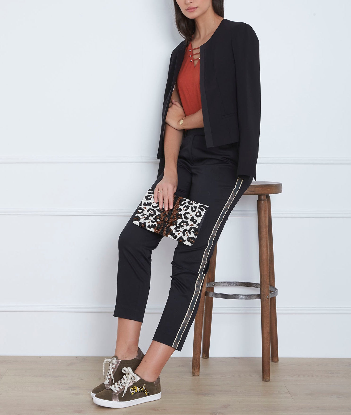 Pantalon noir bande imprimé serpent Rubis Faume - seconde main