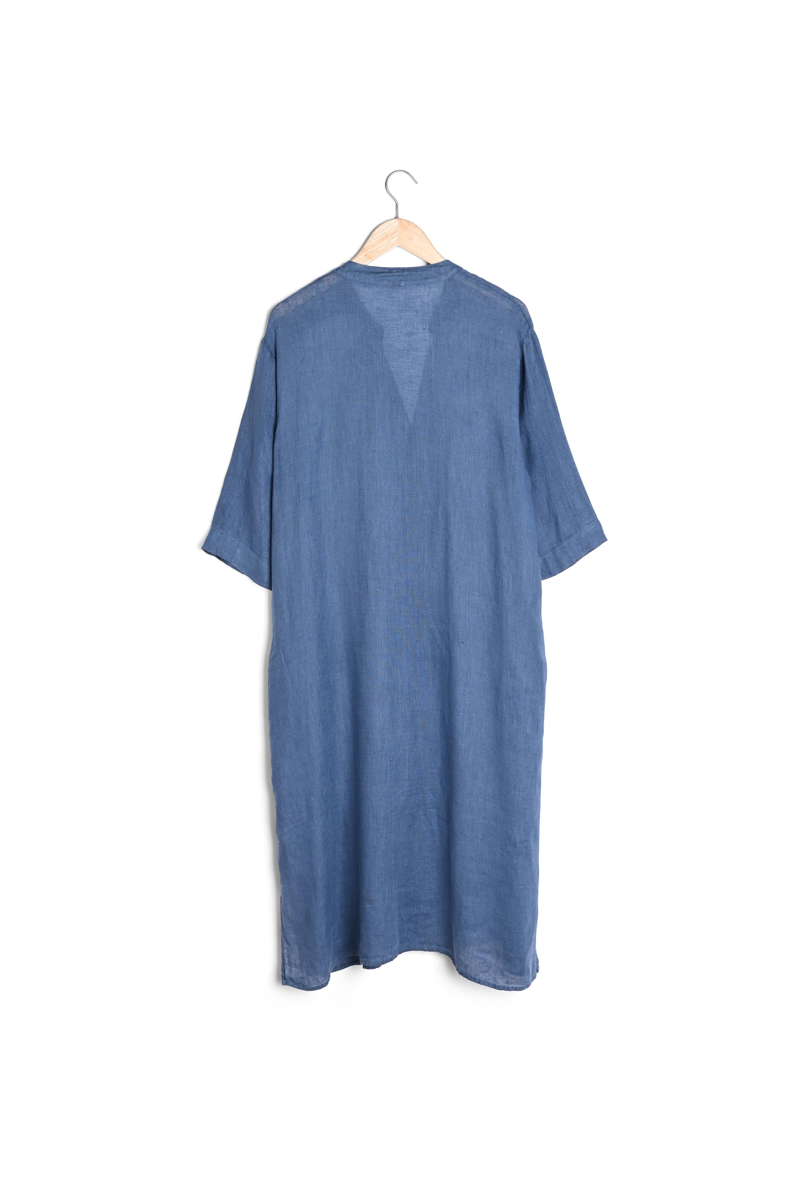 Robe longue boutonnée en lin bleu Hajar Faume - seconde main