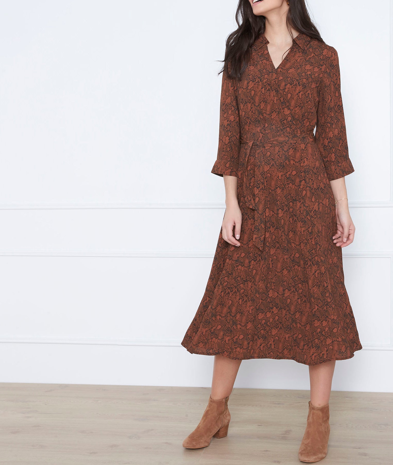 Robe acajou imprimé serpent longue Laetitia Faume - seconde main