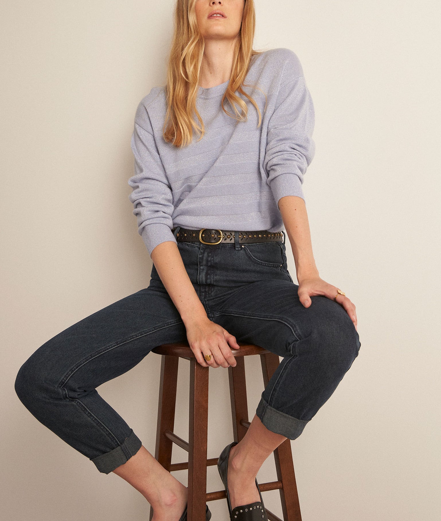 Pull en cachemire recyclé 2 fils bleu ciel Bettany Faume - seconde main