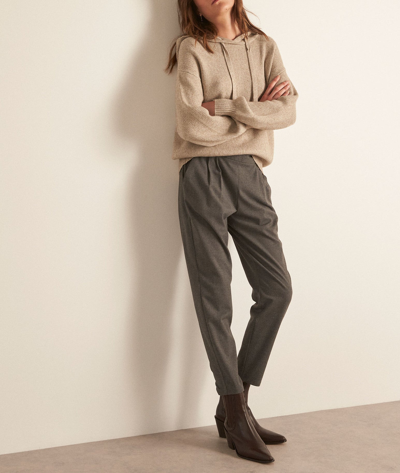 Pantalon carotte fluide gris chiné Flynn Faume - seconde main