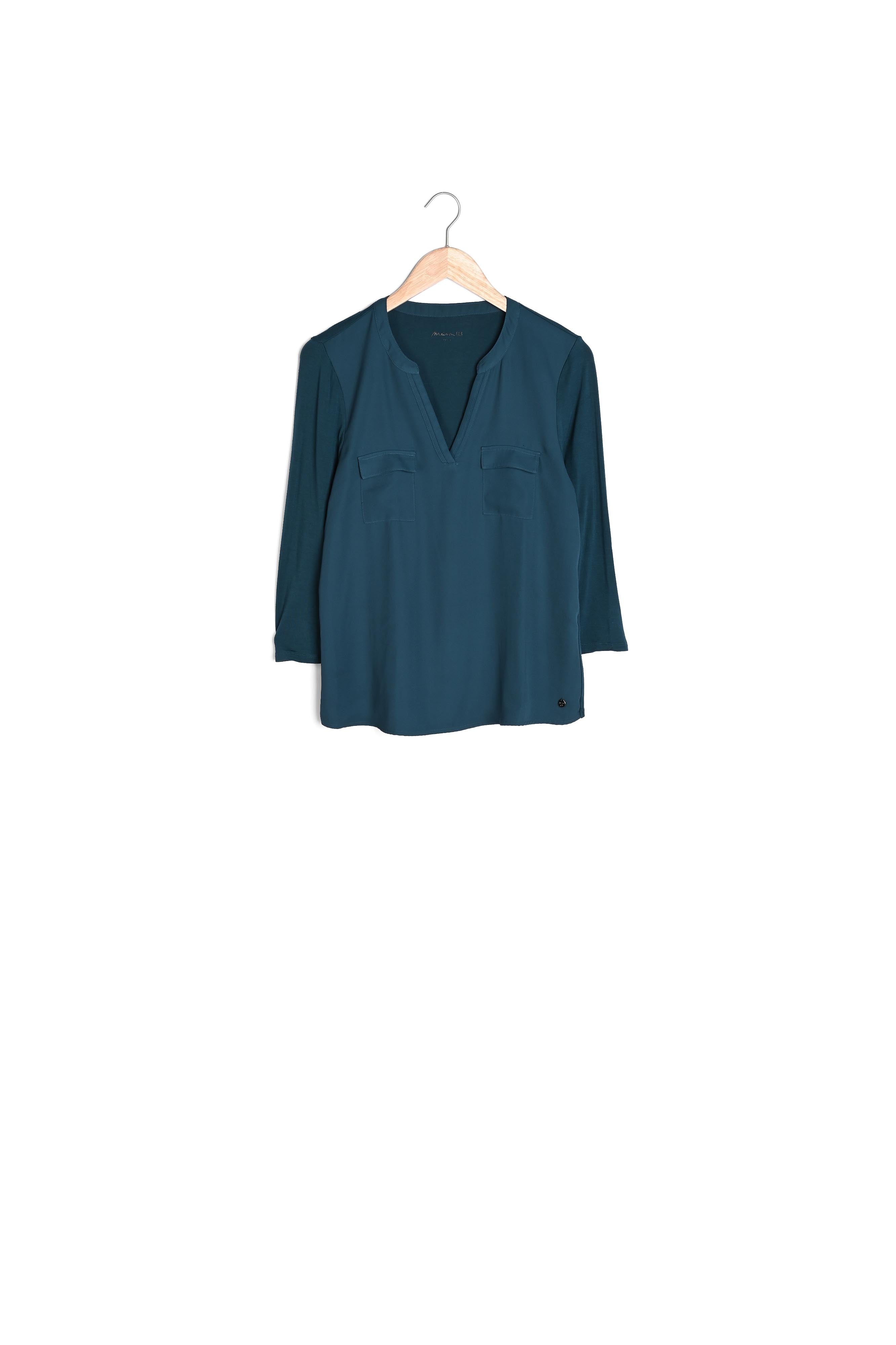 Blouse bimatière col tunisien cyprès Genna Faume - seconde main