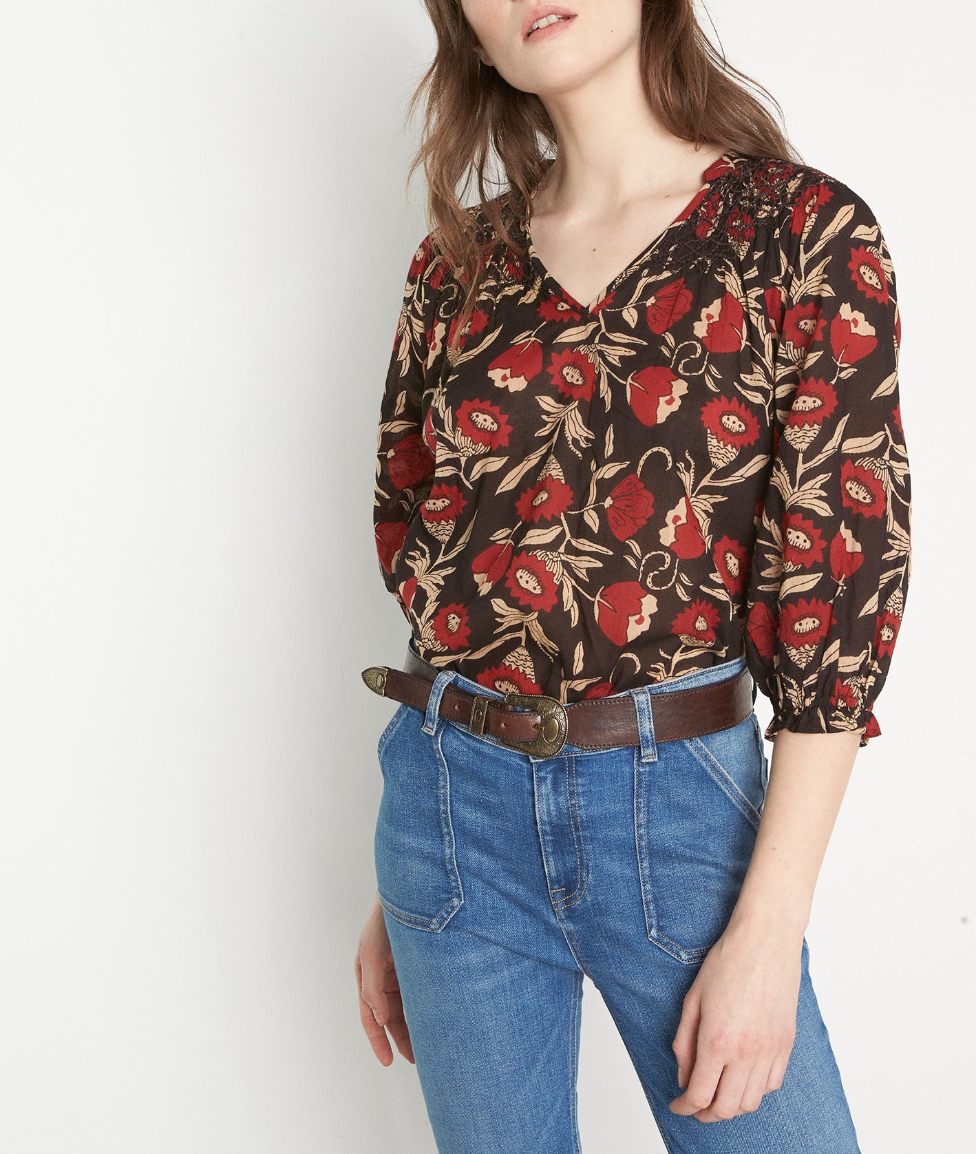 Blouse imprimée en coton bio noir Libellule Faume - seconde main