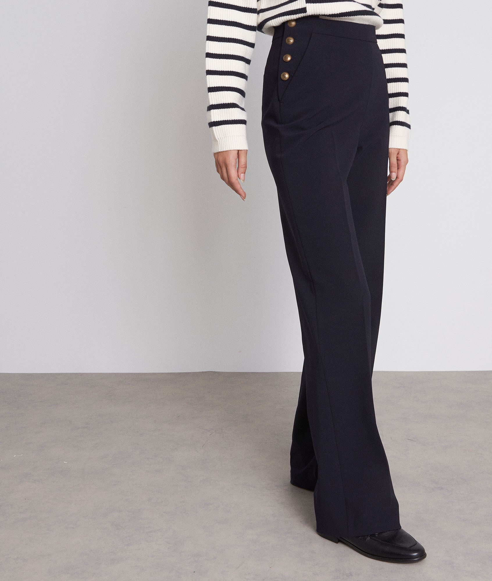 Pantalon de tailleur en microfibre marine David Faume - seconde main