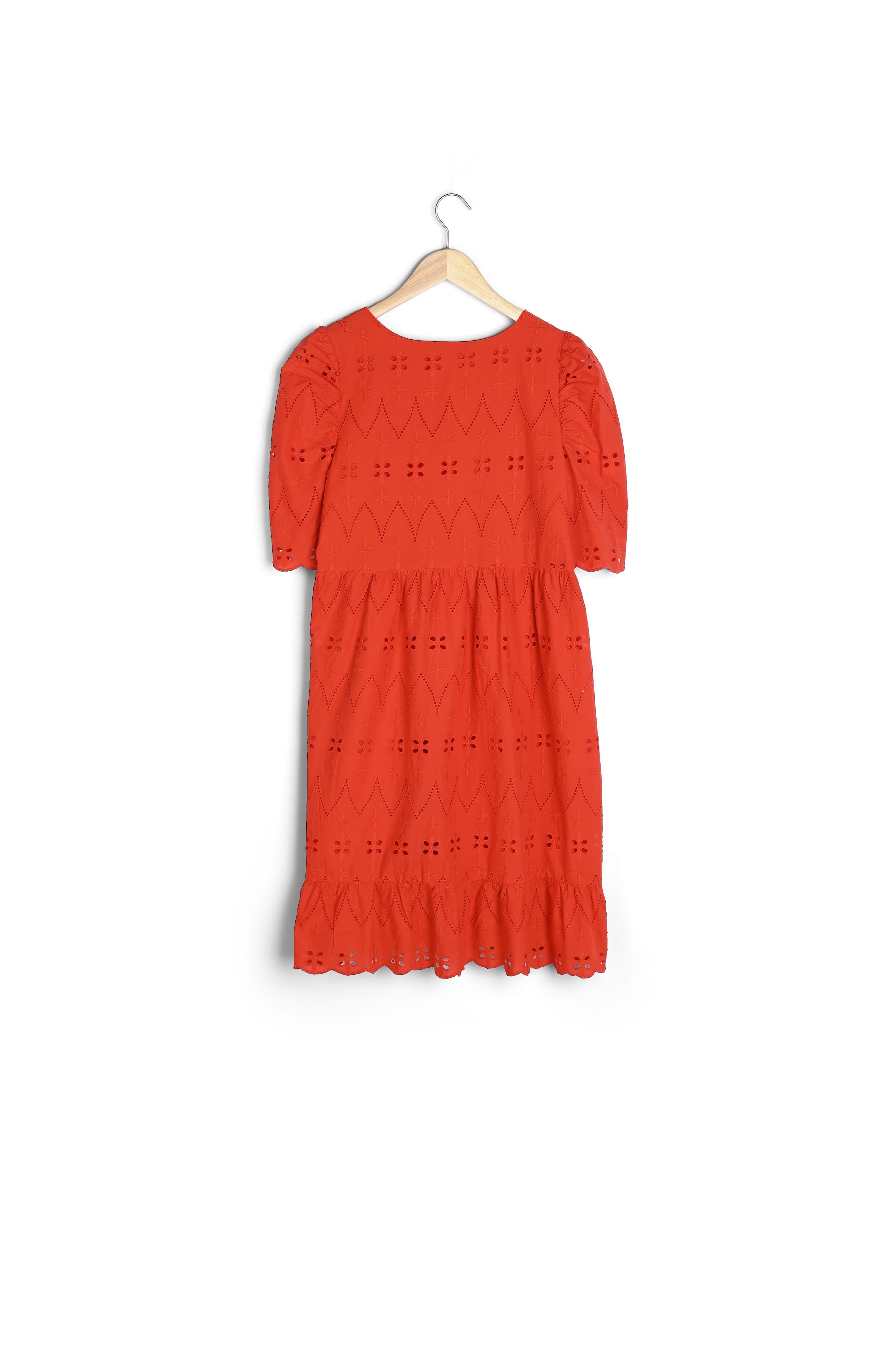 Robe courte corail en coton biologique brodé Lamie Faume - seconde main