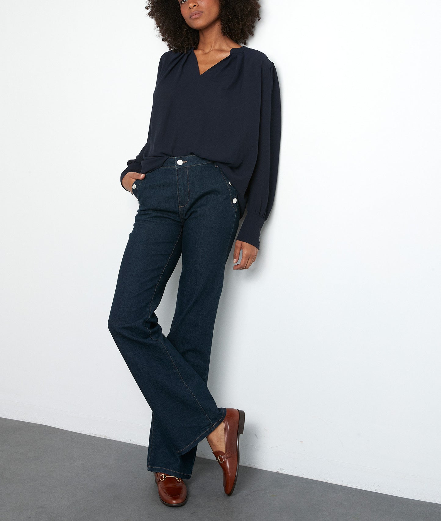 Blouse fluide et structurée marine Adixia Faume - seconde main