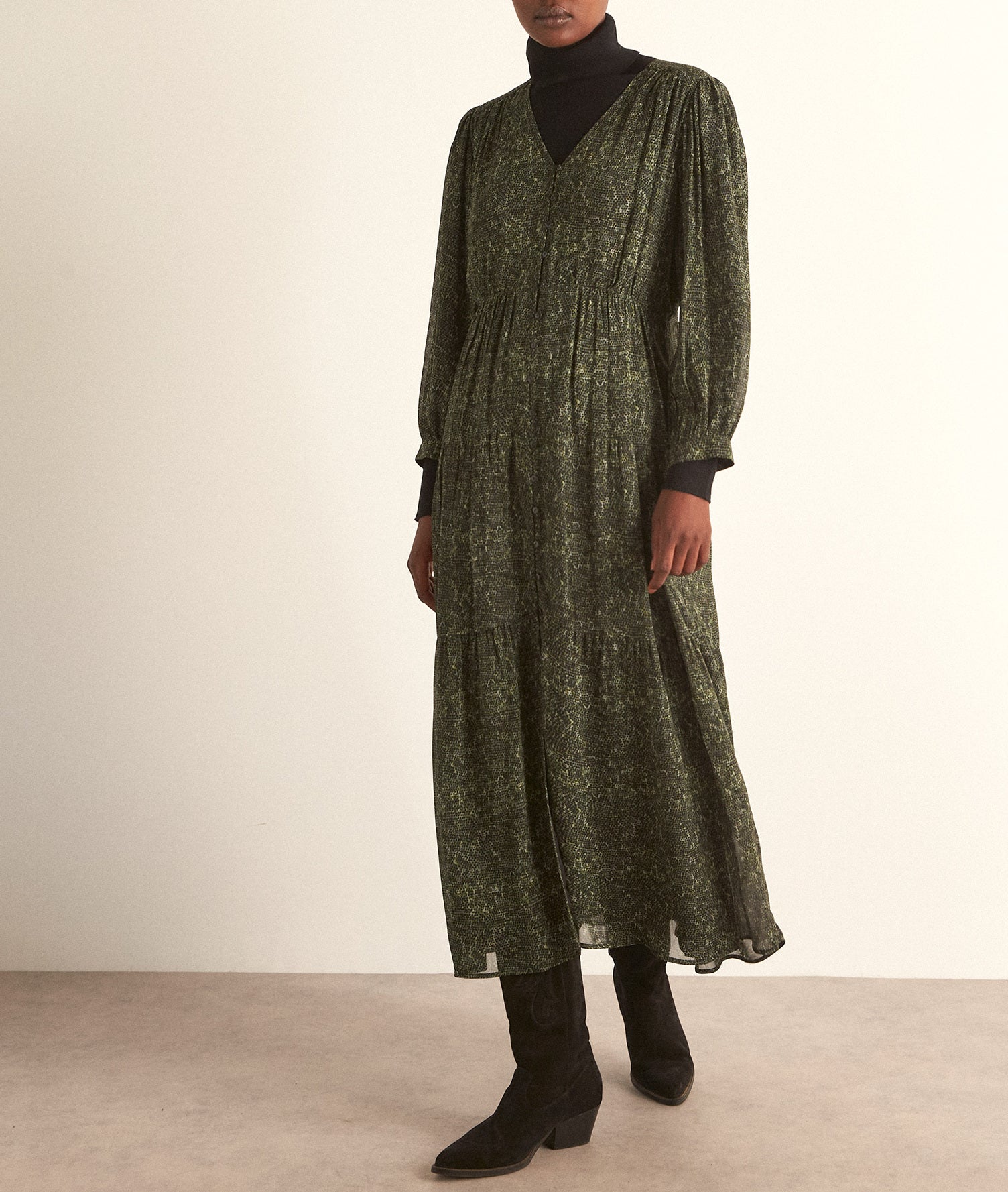 Robe longue imprimée kaki Souad Faume - seconde main