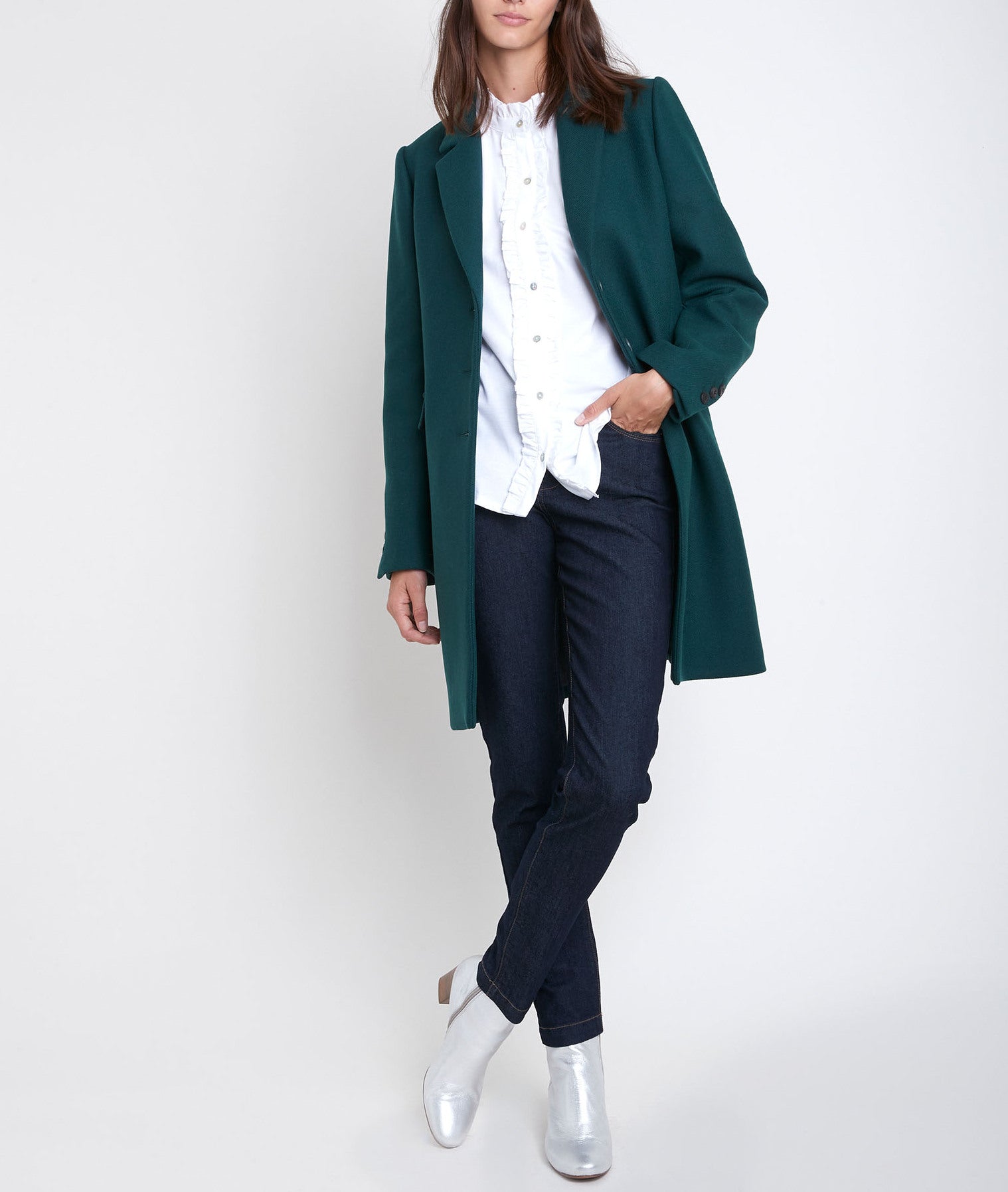 Manteau en laine droit émeraude Plume Faume - seconde main