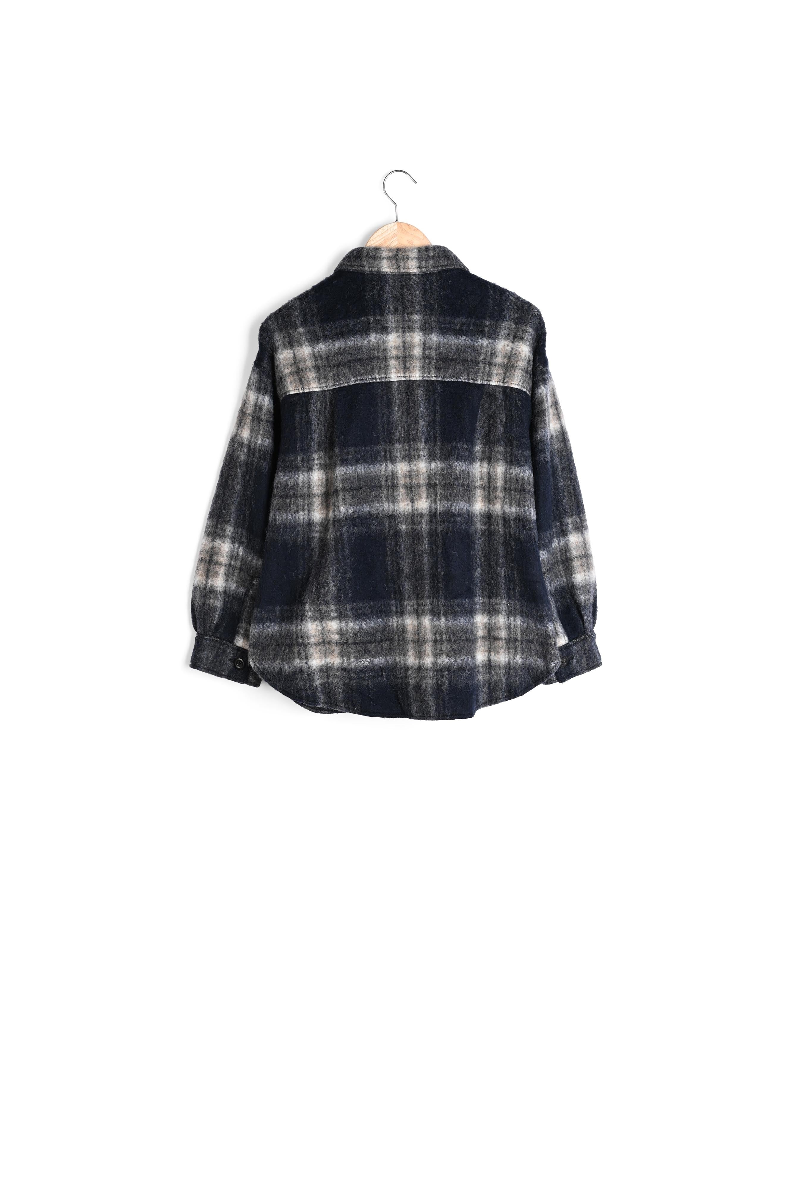 Surchemise à carreaux en laine bleu marine Rita Faume - seconde main