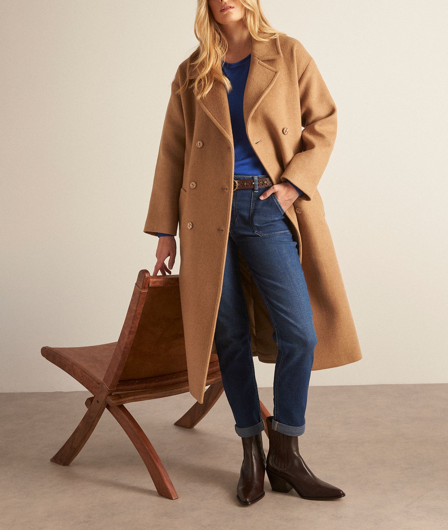 Manteau long en laine recyclée camel Matis Faume - seconde main