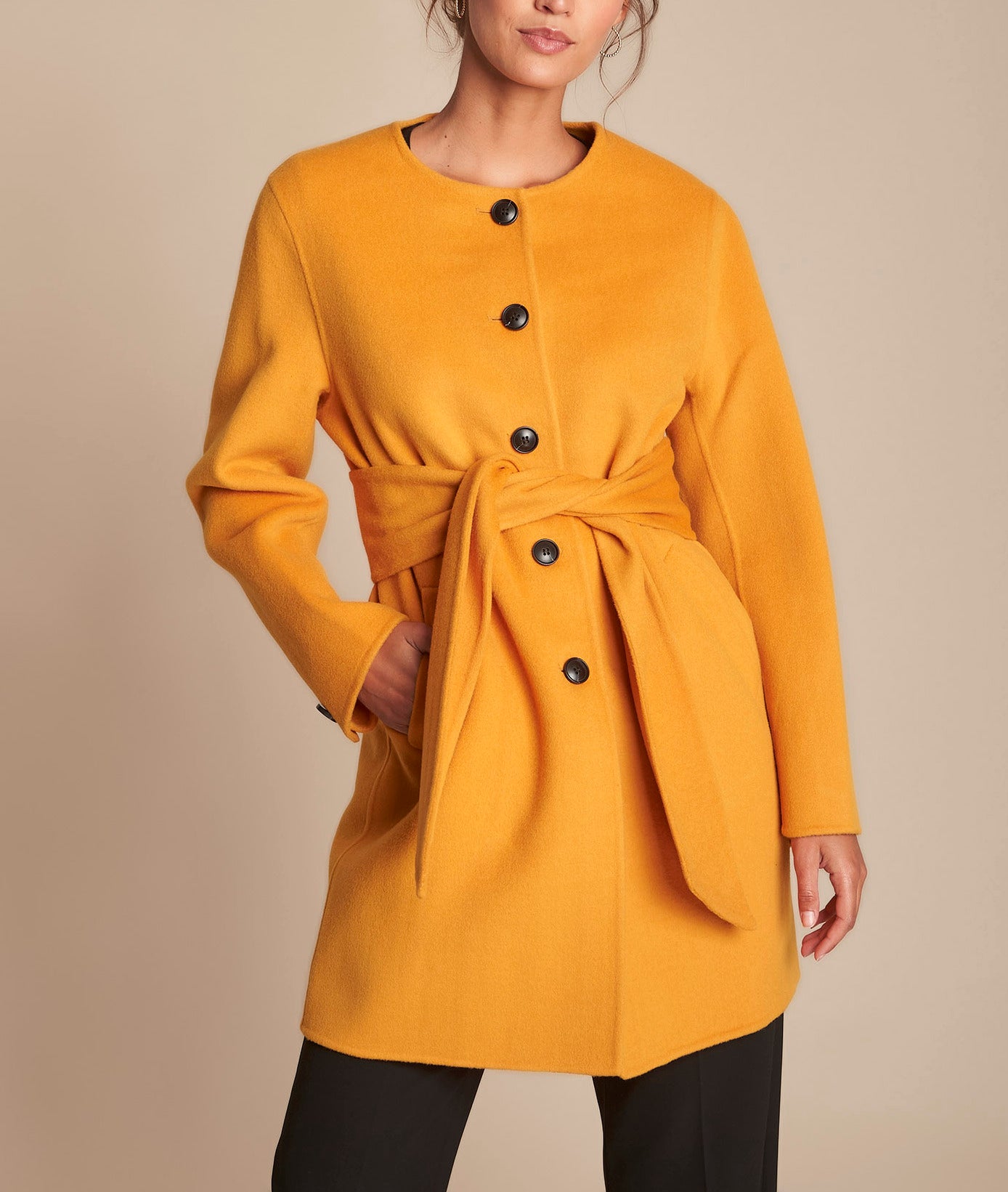 Manteau jaune double face en laine mélangée Thea Faume - seconde main