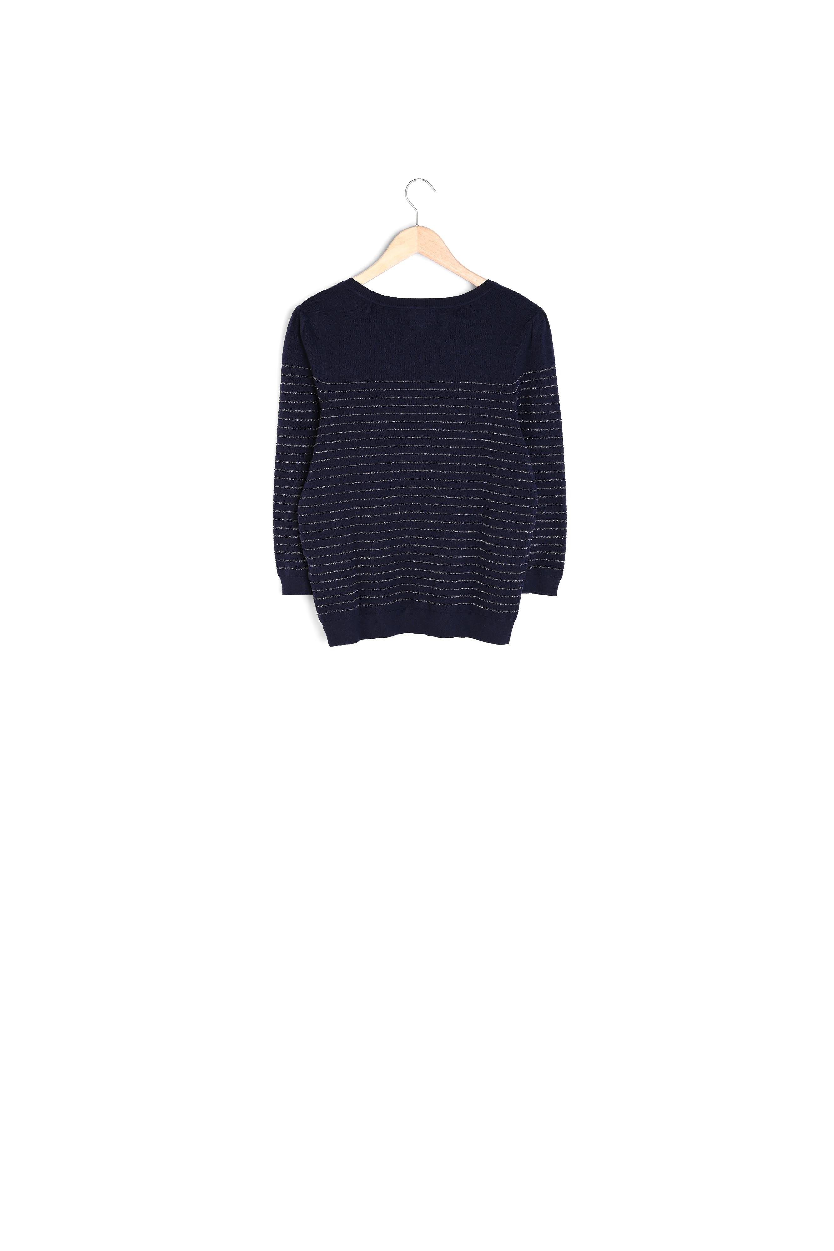 Pull marin bleu marine à rayures métallisées Thea Bis Faume - seconde main