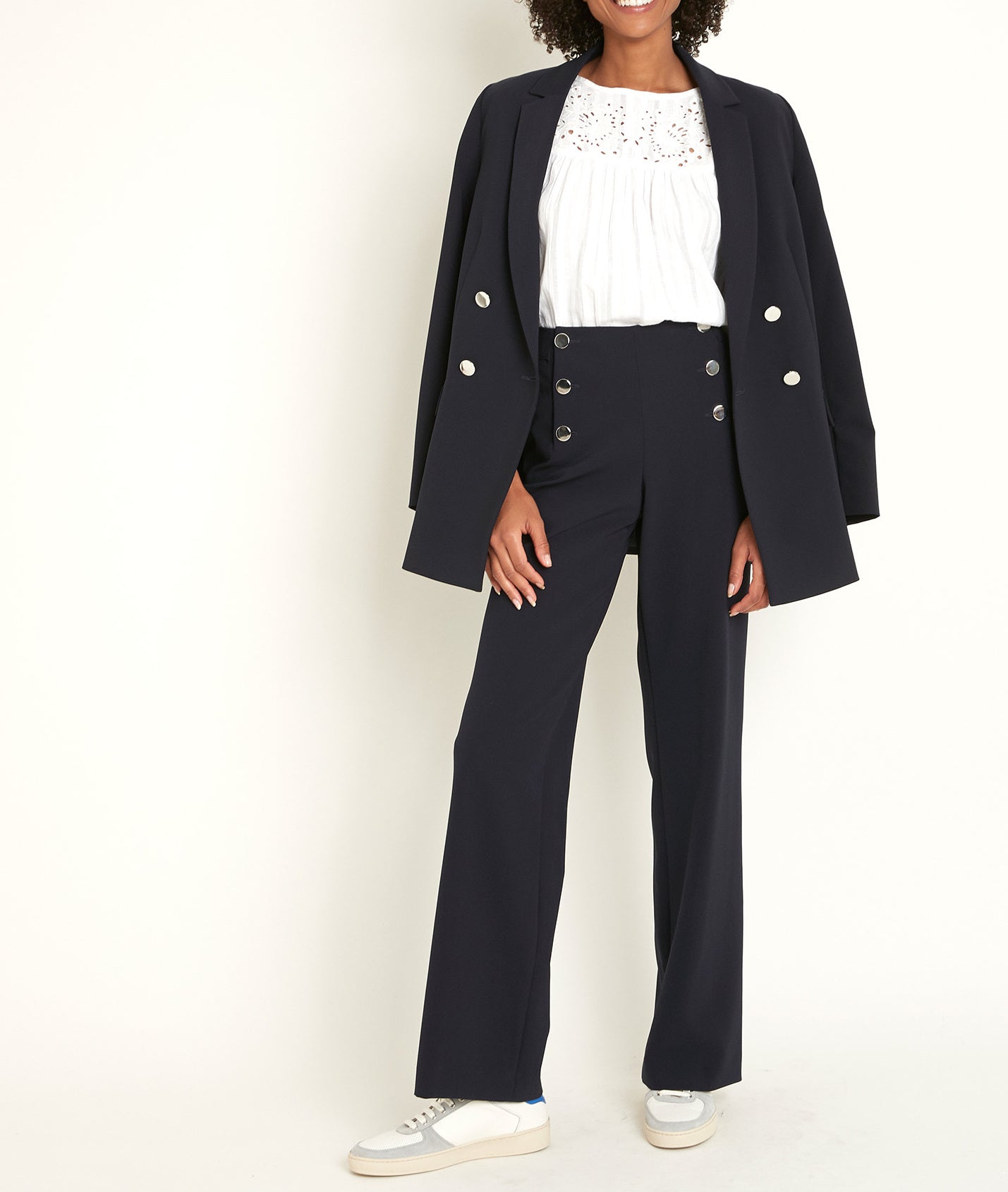 Pantalon à pont en microfibre marine Hubert Faume - seconde main