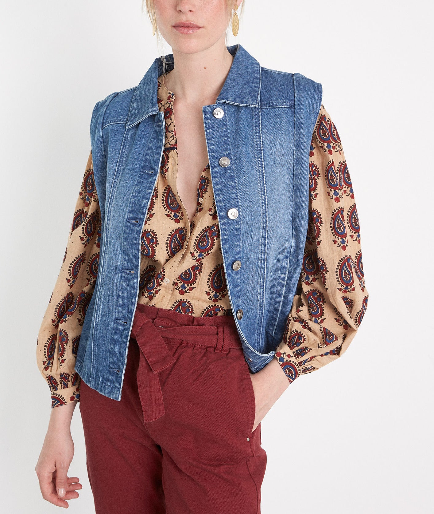 Veste en jean sans manches stone used Agathe Faume - seconde main