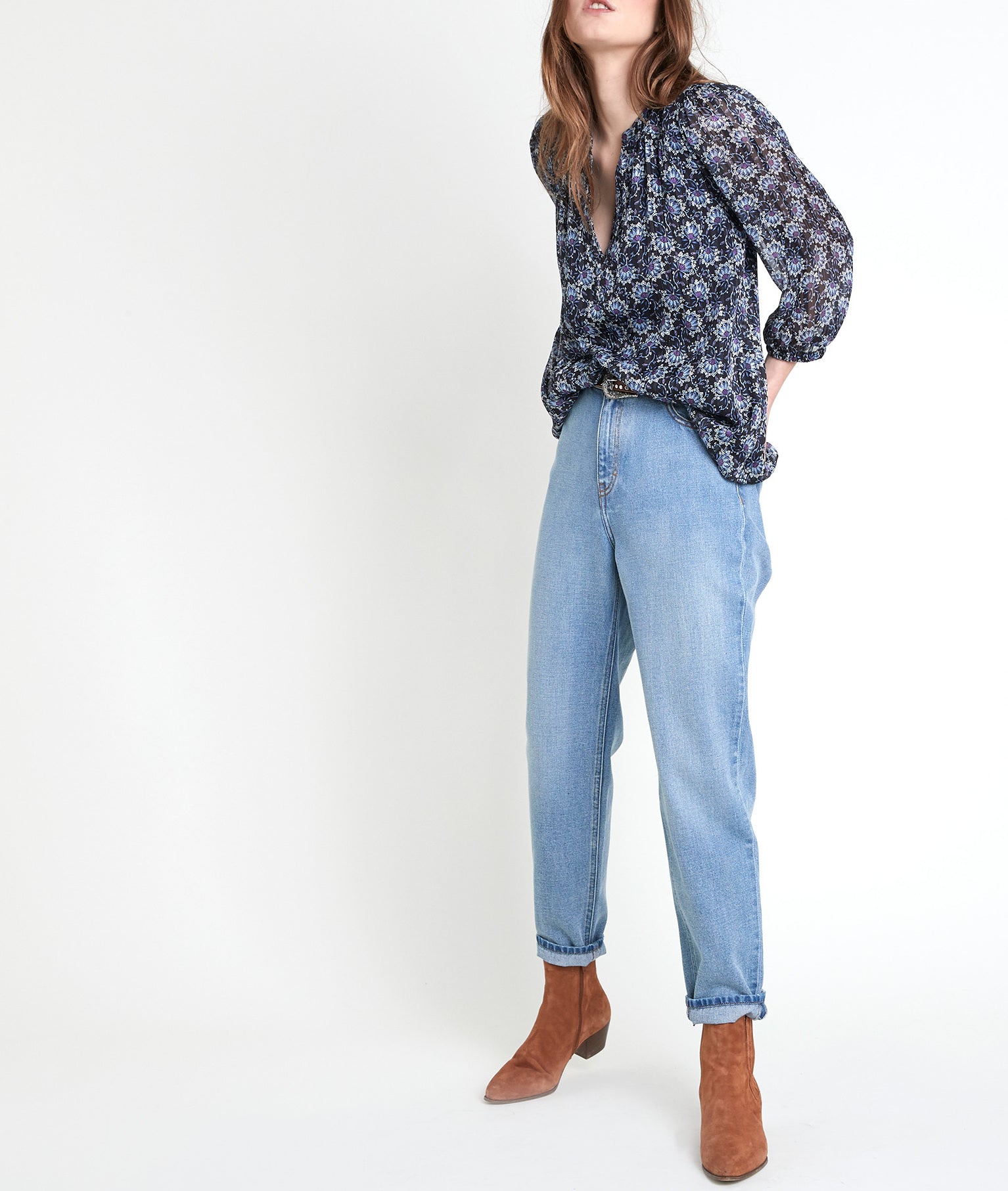 Blouse marine imprimée Elsa Faume - seconde main