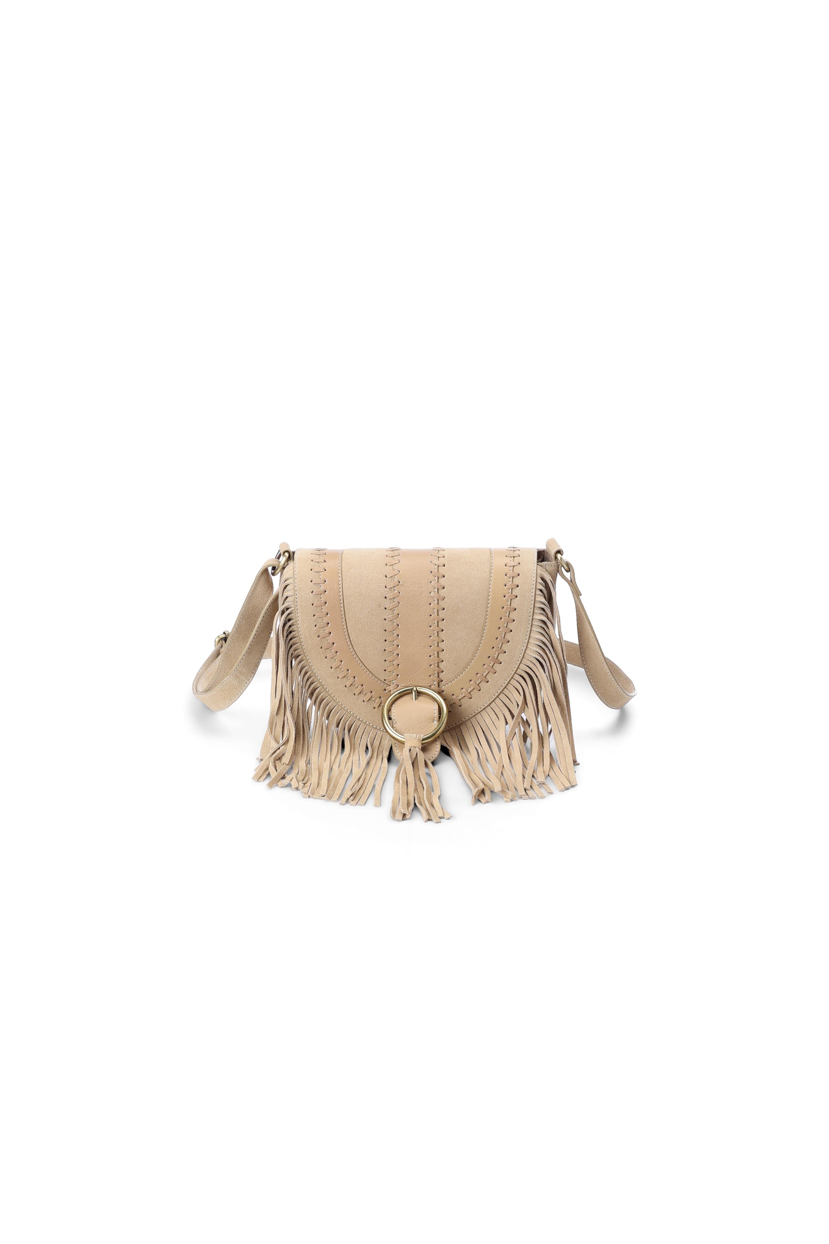 Sac besace en cuir frangé beige Leotie Faume - seconde main