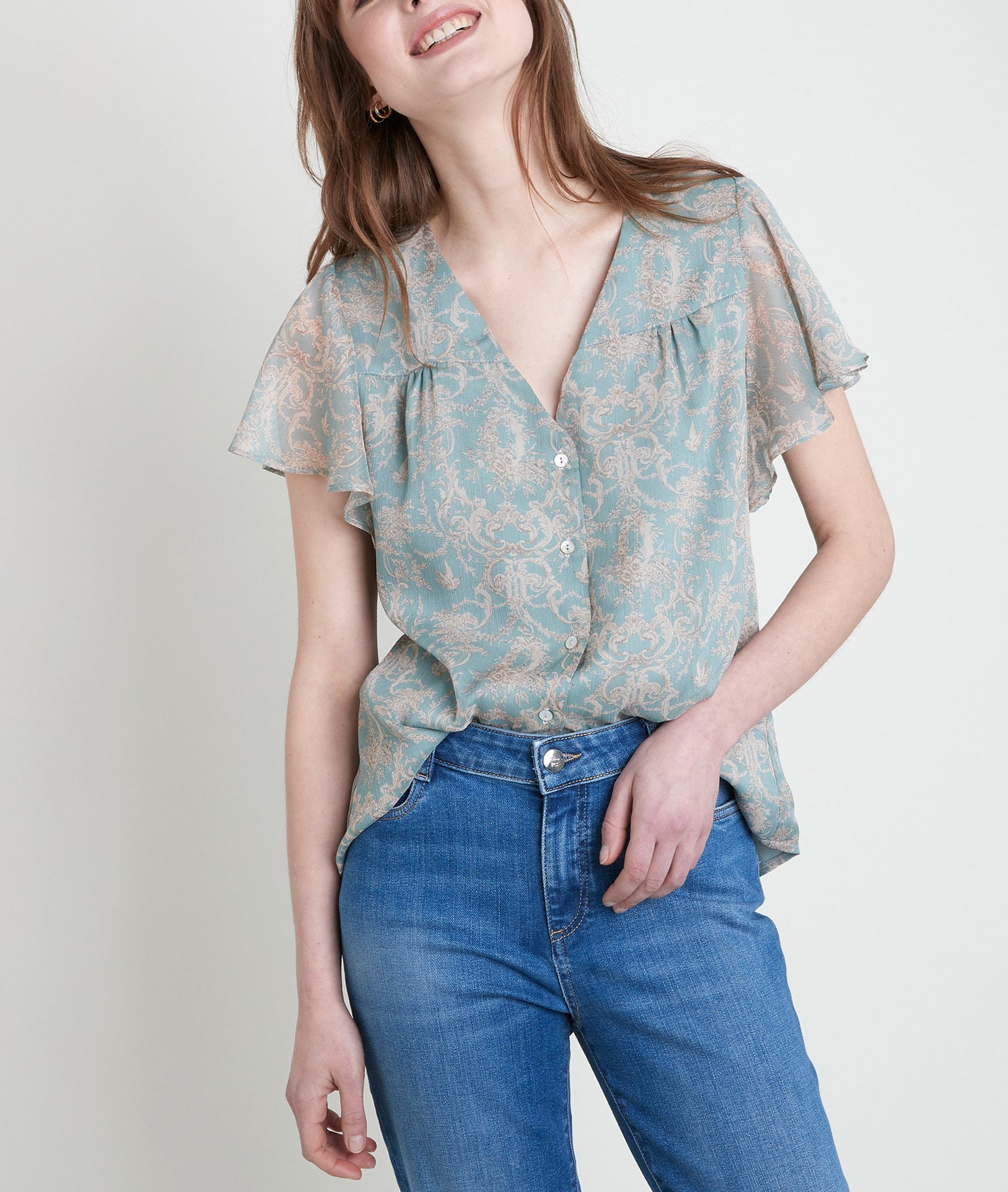 Blouse imprimée à volants Elou Faume - seconde main