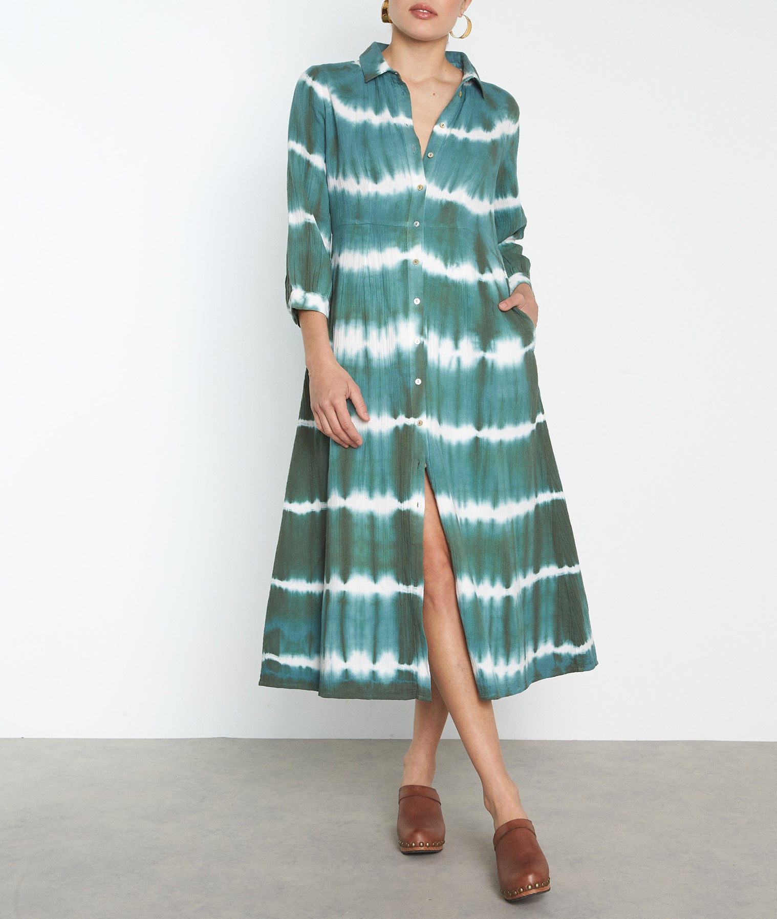 Robe longue tie and dye en coton vert Laurice Faume - seconde main