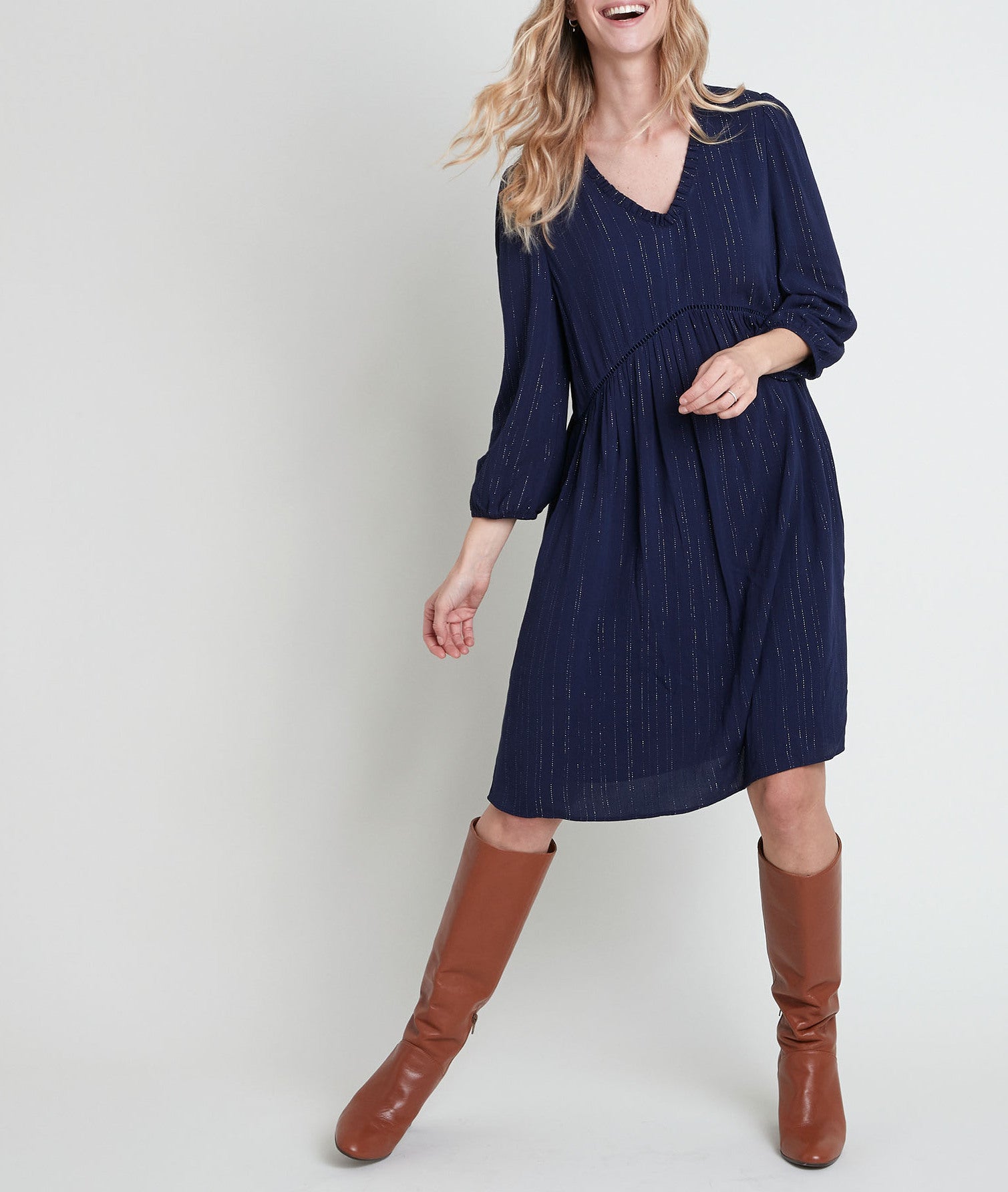 Robe marine trapèze en lurex Larissa Faume - seconde main