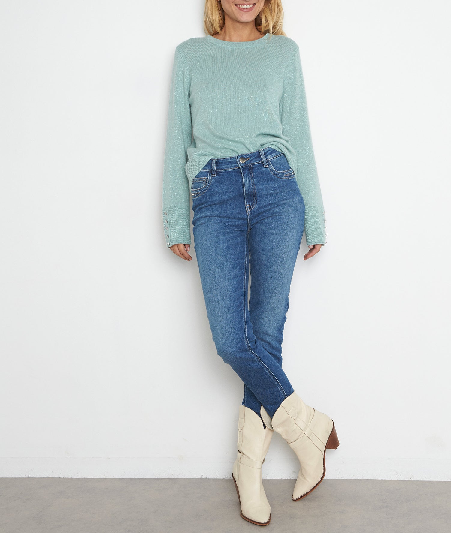 Pull classique en cachemire recyclé céladon Tim Faume - seconde main