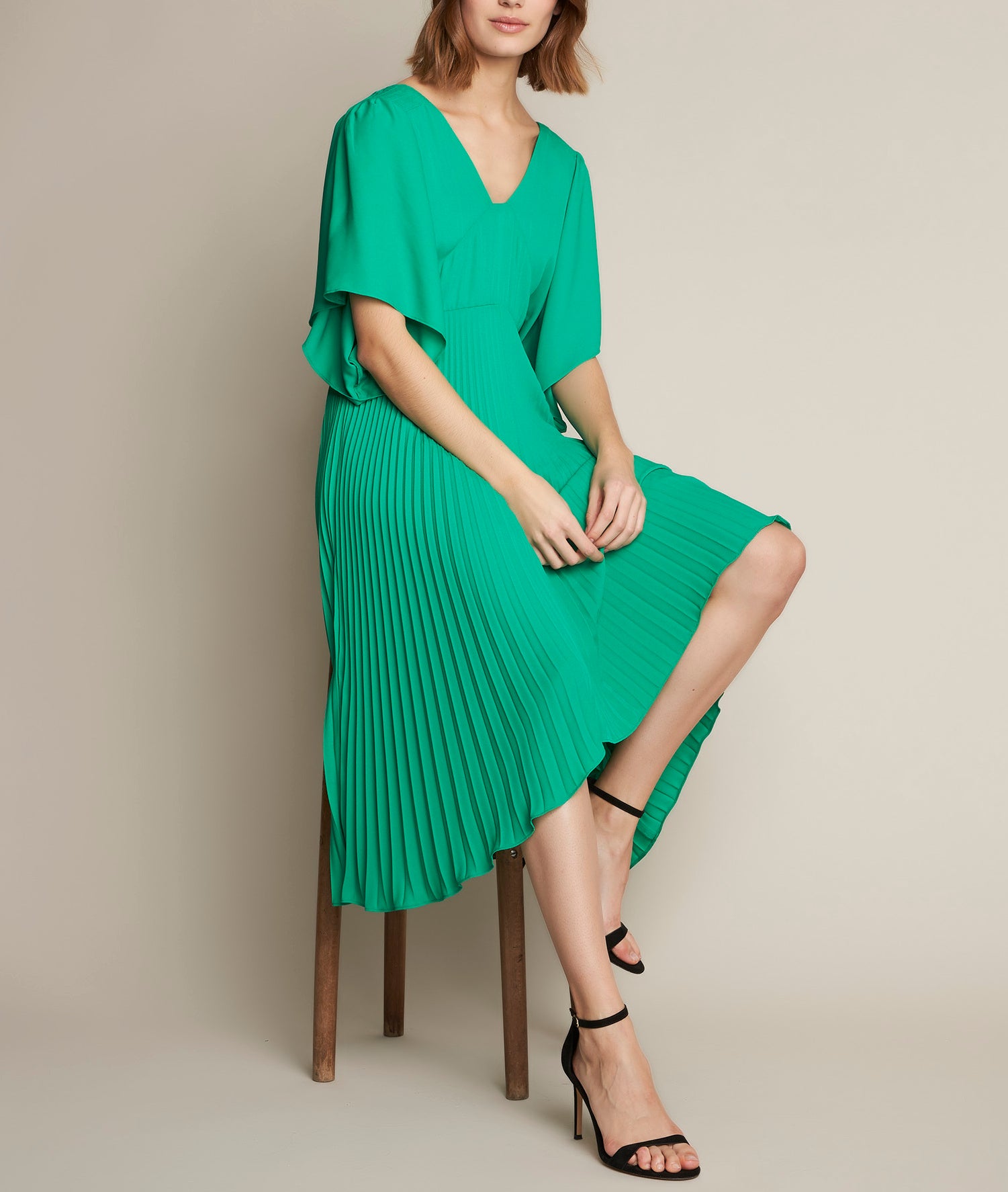 Robe plissée verte Hedwige Faume - seconde main