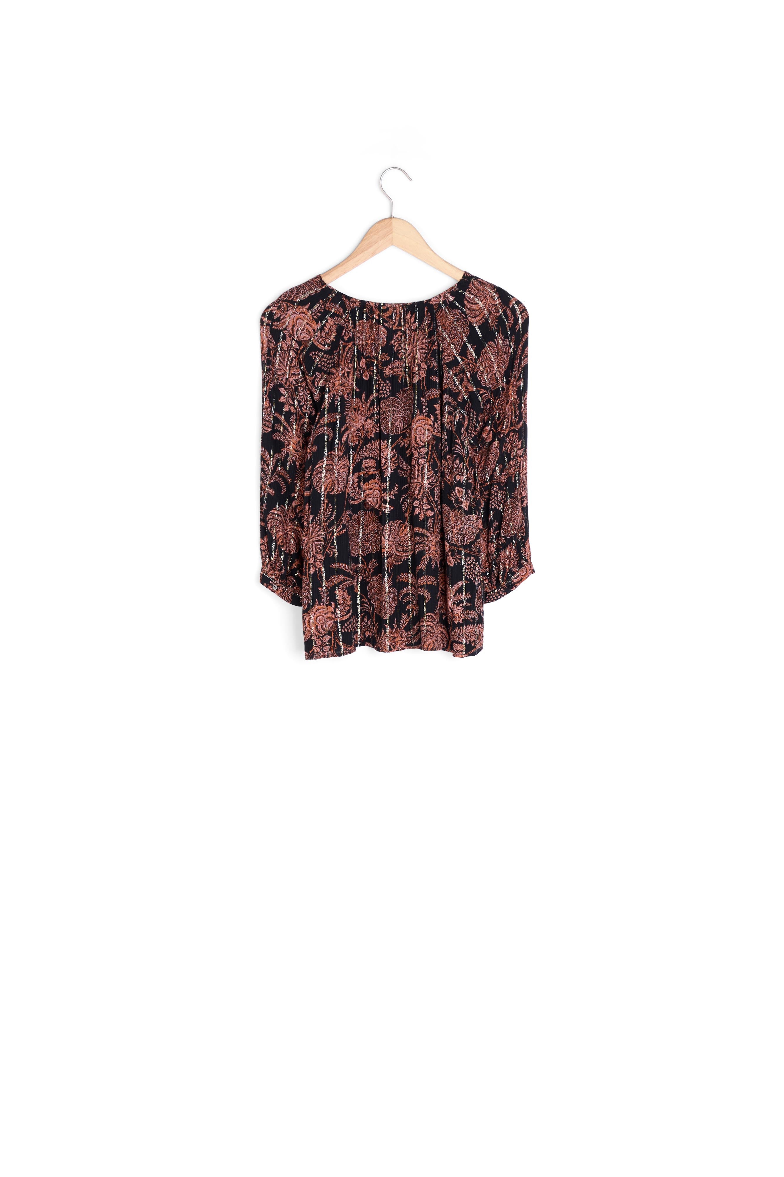 Blouse fluide imprimée noire et orangée Tolly Faume - seconde main