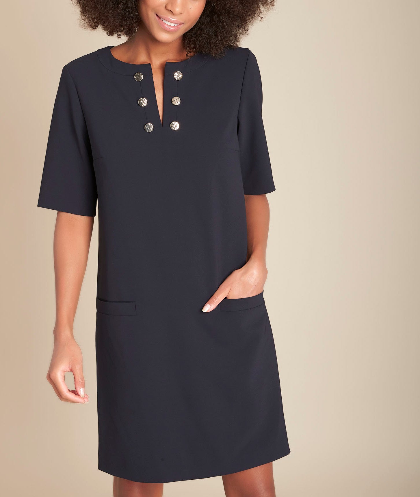 Robe droite marine col V Idalgo Faume - seconde main