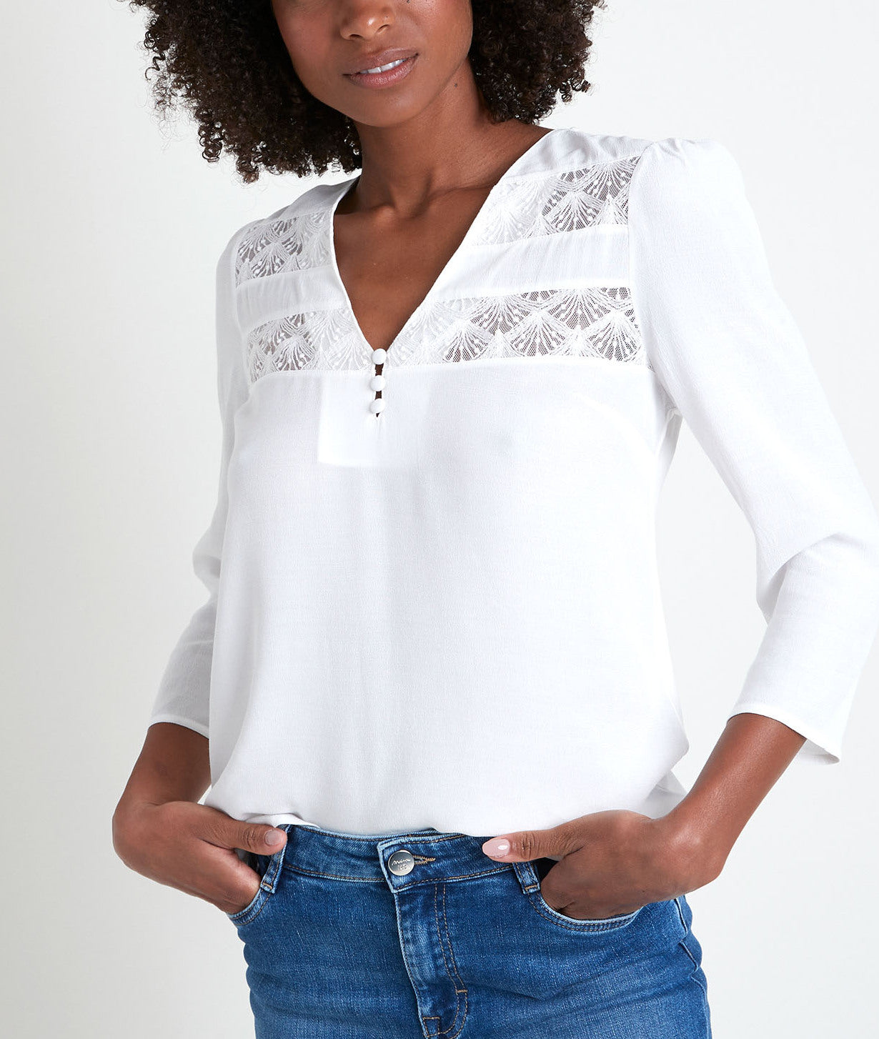 Top bimatière blanc avec dentelle Will Faume - seconde main