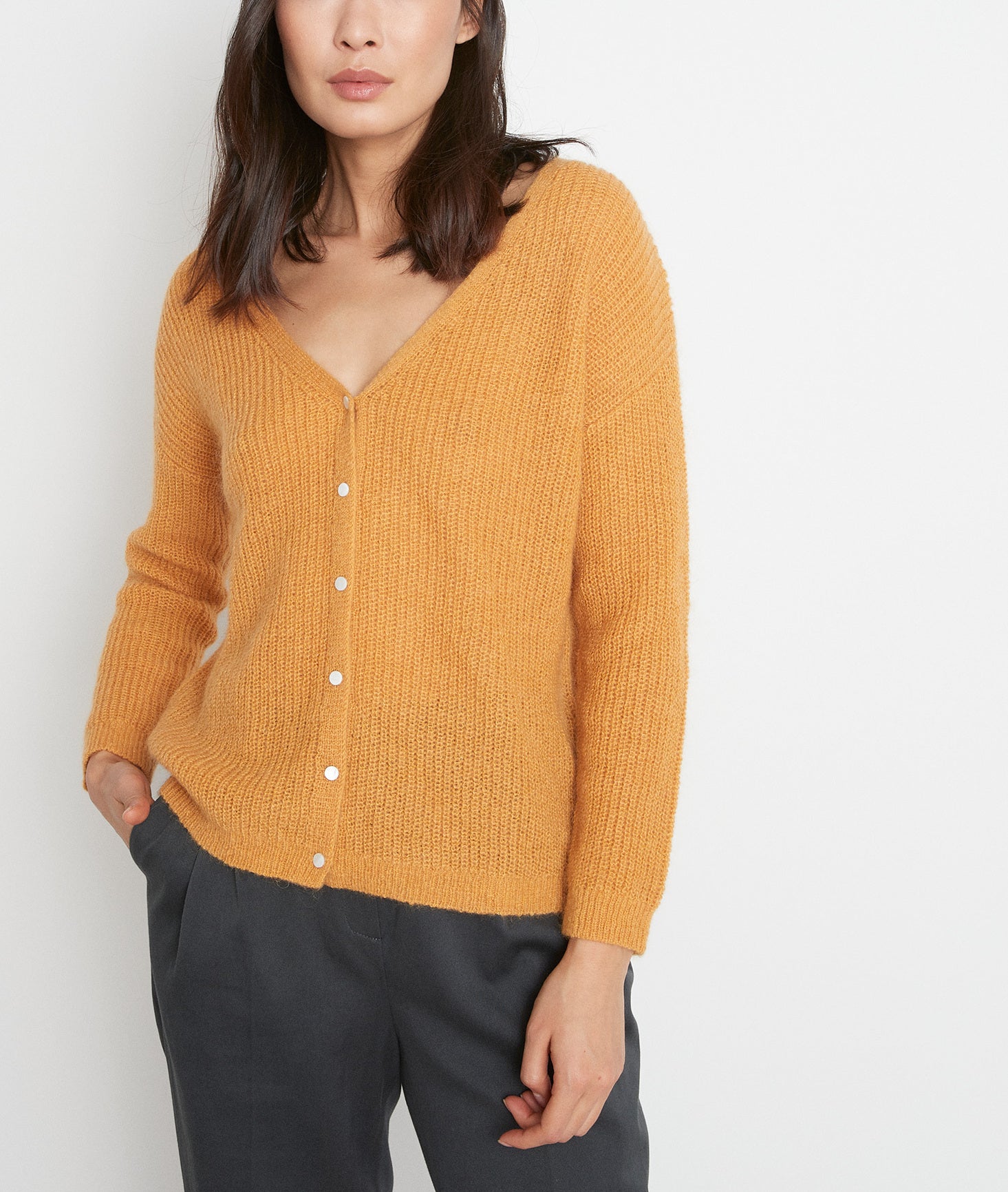 Cardigan en polyamide et laine recyclés jaune Paddy Faume - seconde main