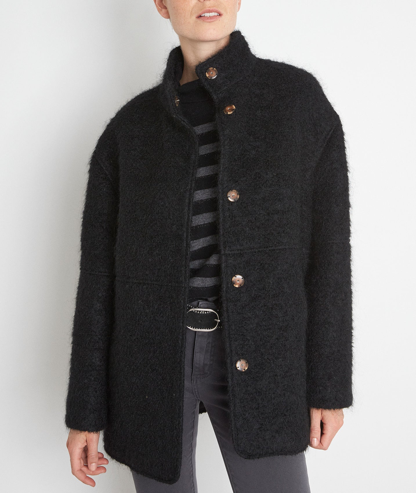 Manteau court en laine texturée noire Lamia Faume - seconde main