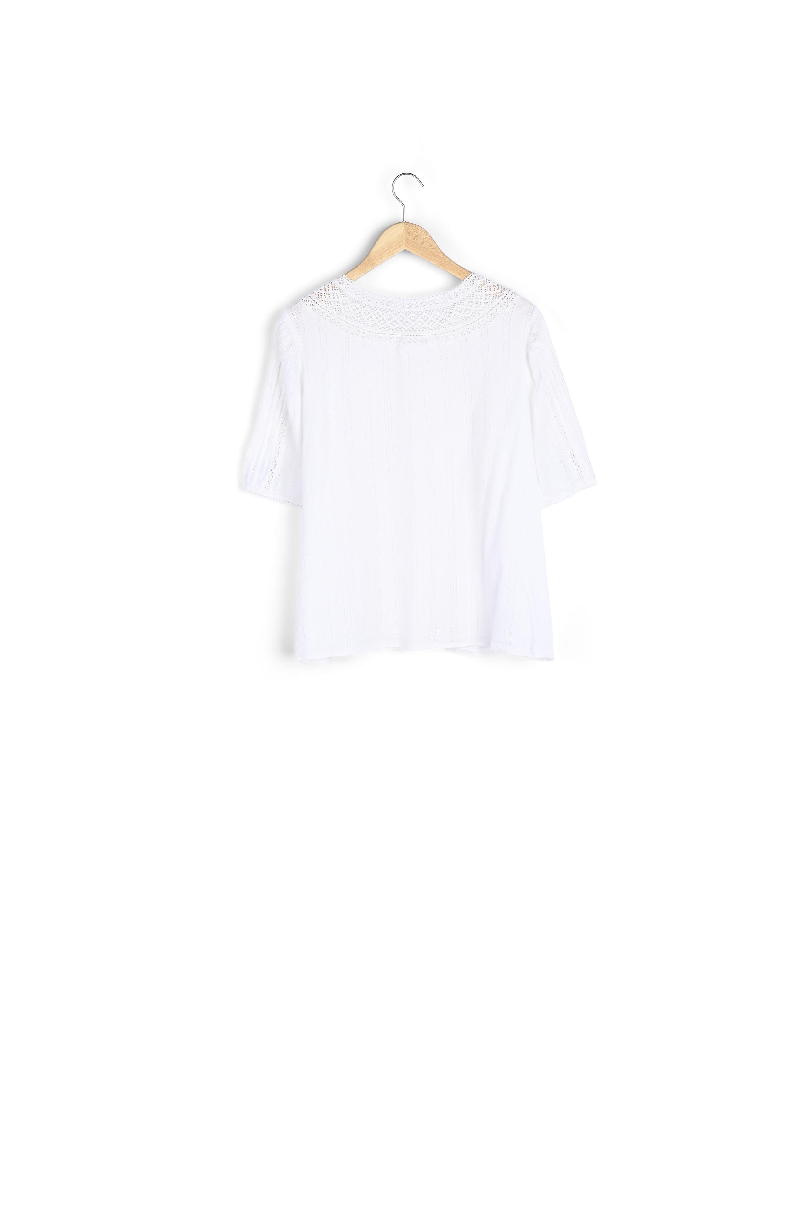 Blouse manche courte en coton brodé crème Lydia Faume - seconde main