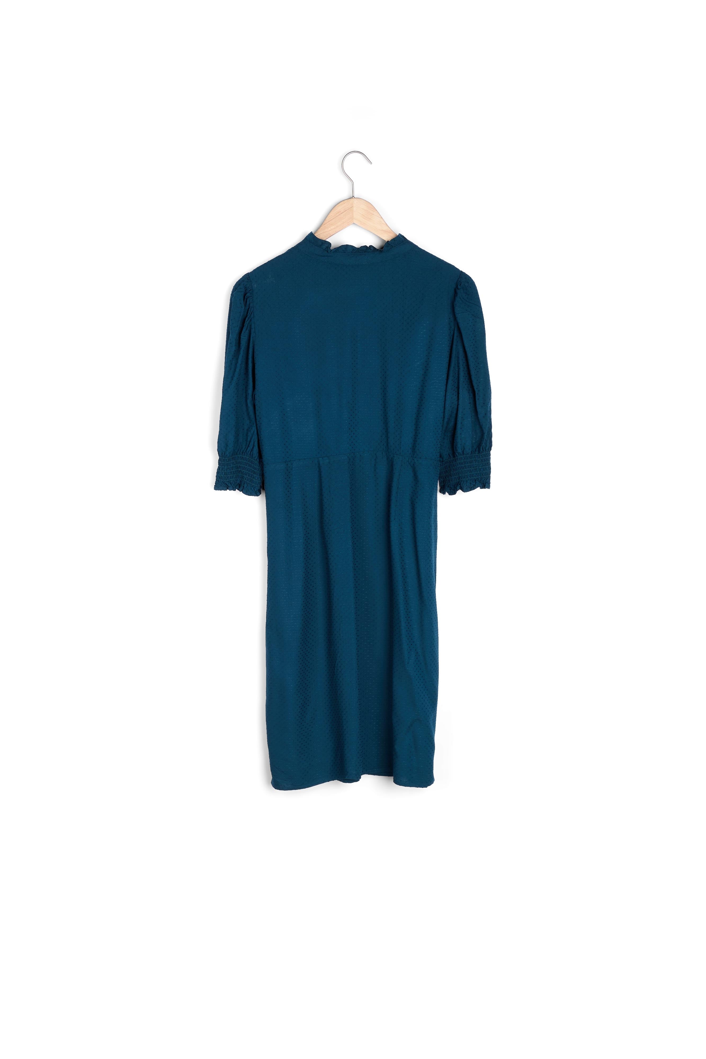 Robe élégante à manches ballon et broderies verte Sorelle Faume - seconde main