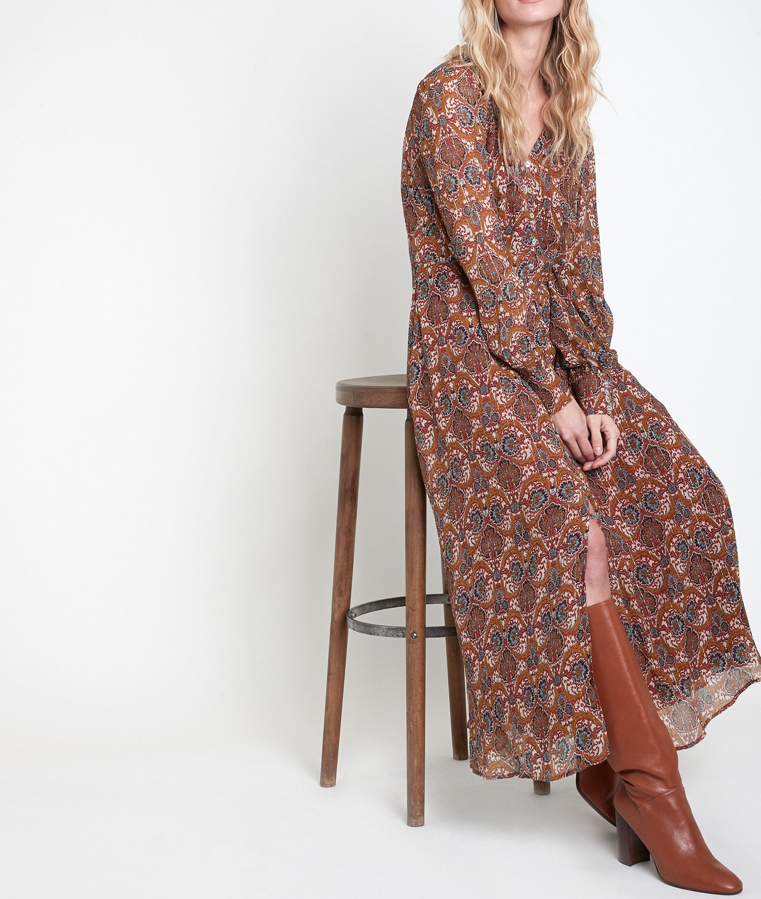Robe longue imprimé camel Carmen Faume - seconde main