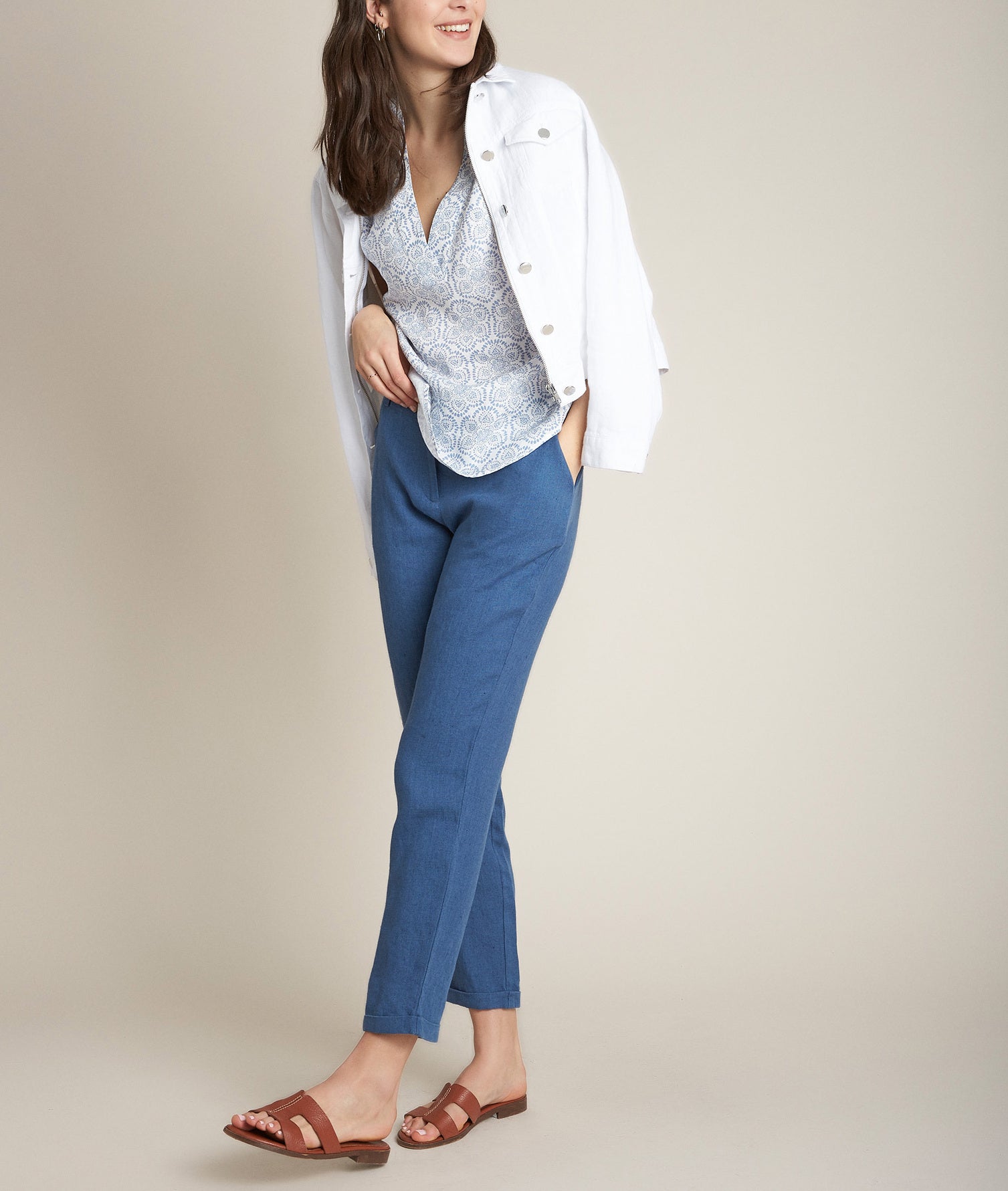 Pantalon chino en lin indigo Ignacio Faume - seconde main