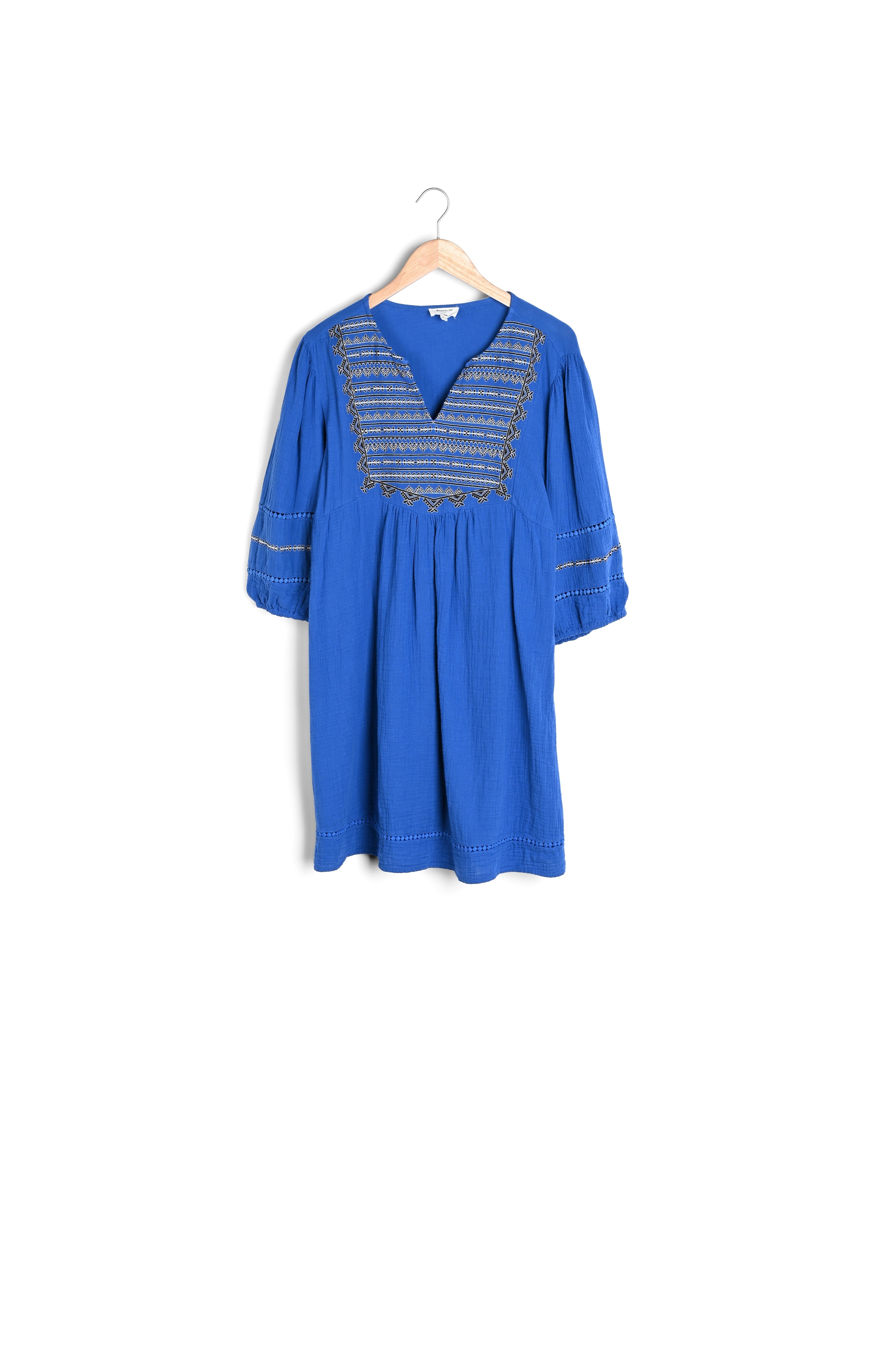 Robe courte en coton bio brodé bleu roi Nita Faume - seconde main