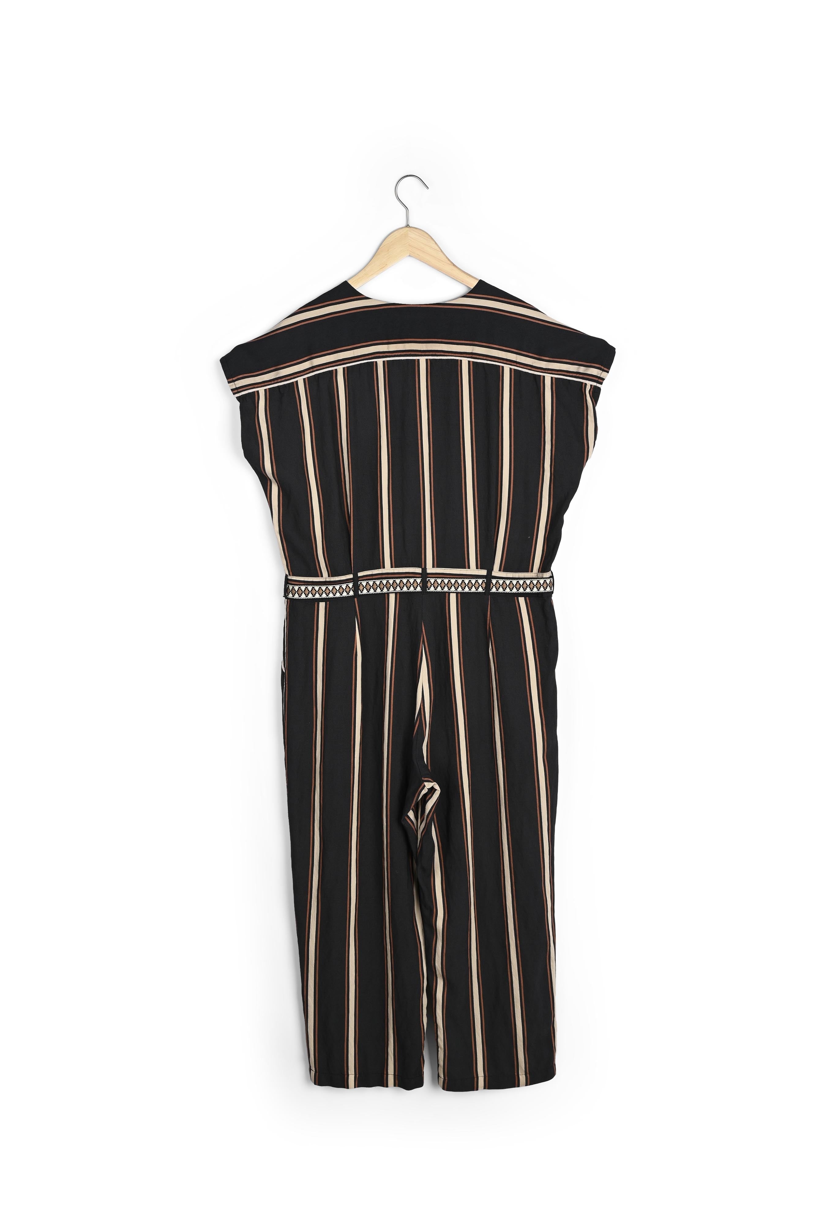 Combinaison noire rayée ceinturée Lady Faume - seconde main